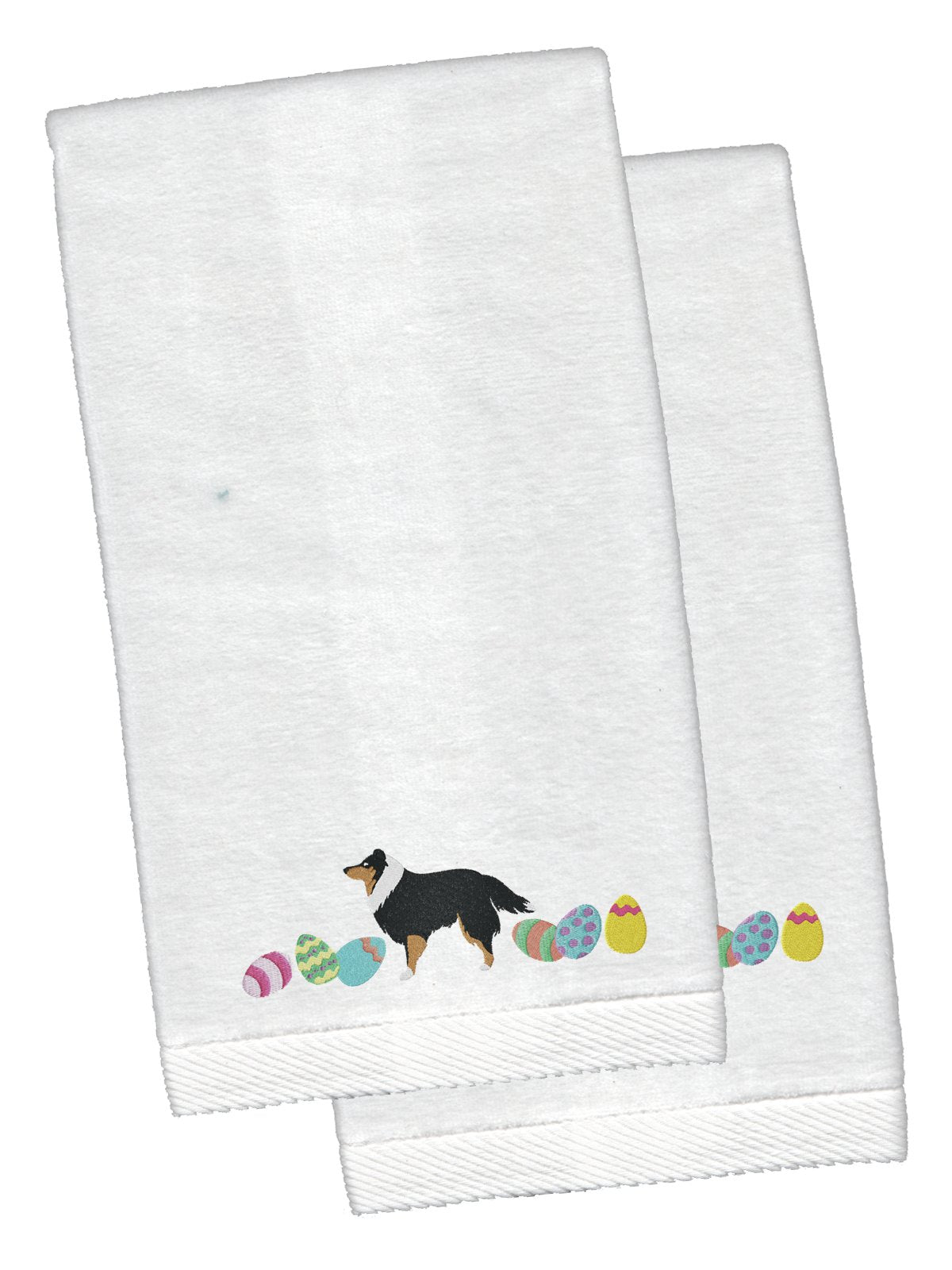 Sheltie Easter White Embroidered Plush Hand Towel Set of 2 CK1685KTEMB by Caroline&#39;s Treasures