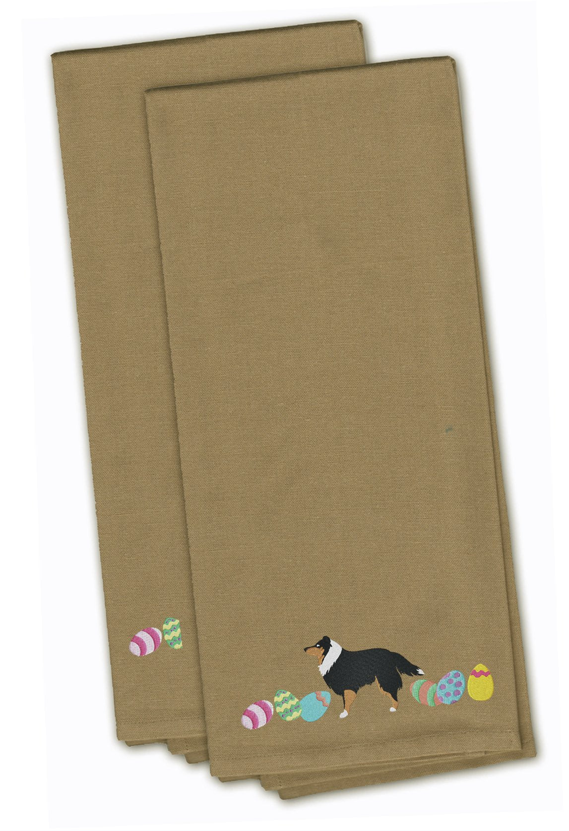 Sheltie Easter Tan Embroidered Kitchen Towel Set of 2 CK1685TNTWE by Caroline&#39;s Treasures