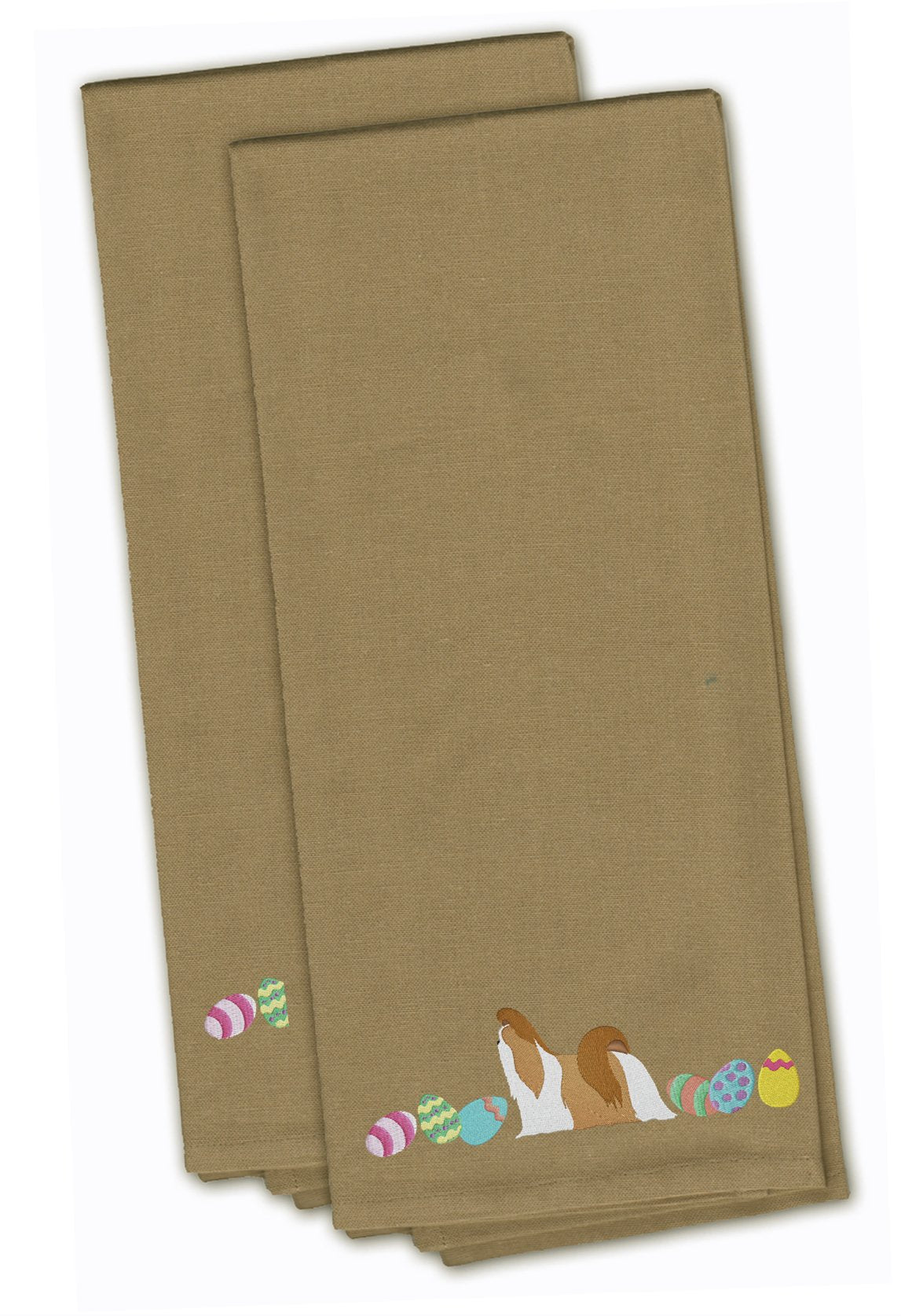 Shih Tzu Easter Tan Embroidered Kitchen Towel Set of 2 CK1686TNTWE by Caroline&#39;s Treasures