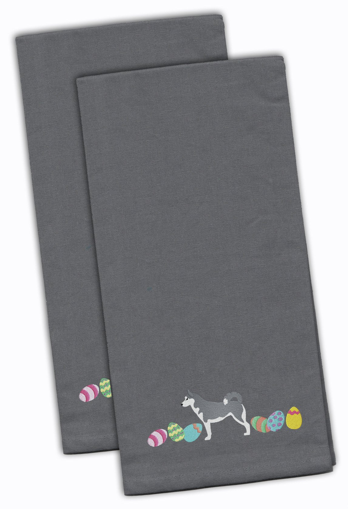Siberian Husky Easter Gray Embroidered Kitchen Towel Set of 2 CK1687GYTWE by Caroline&#39;s Treasures