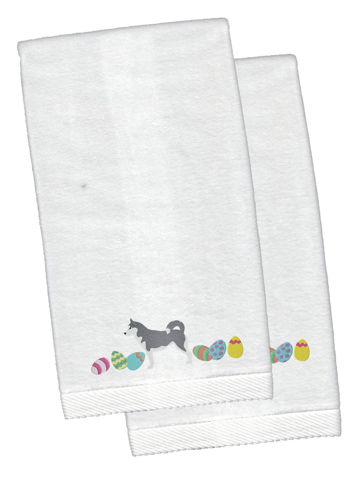 Siberian Husky Easter White Embroidered Plush Hand Towel Set of 2 CK1687KTEMB by Caroline&#39;s Treasures