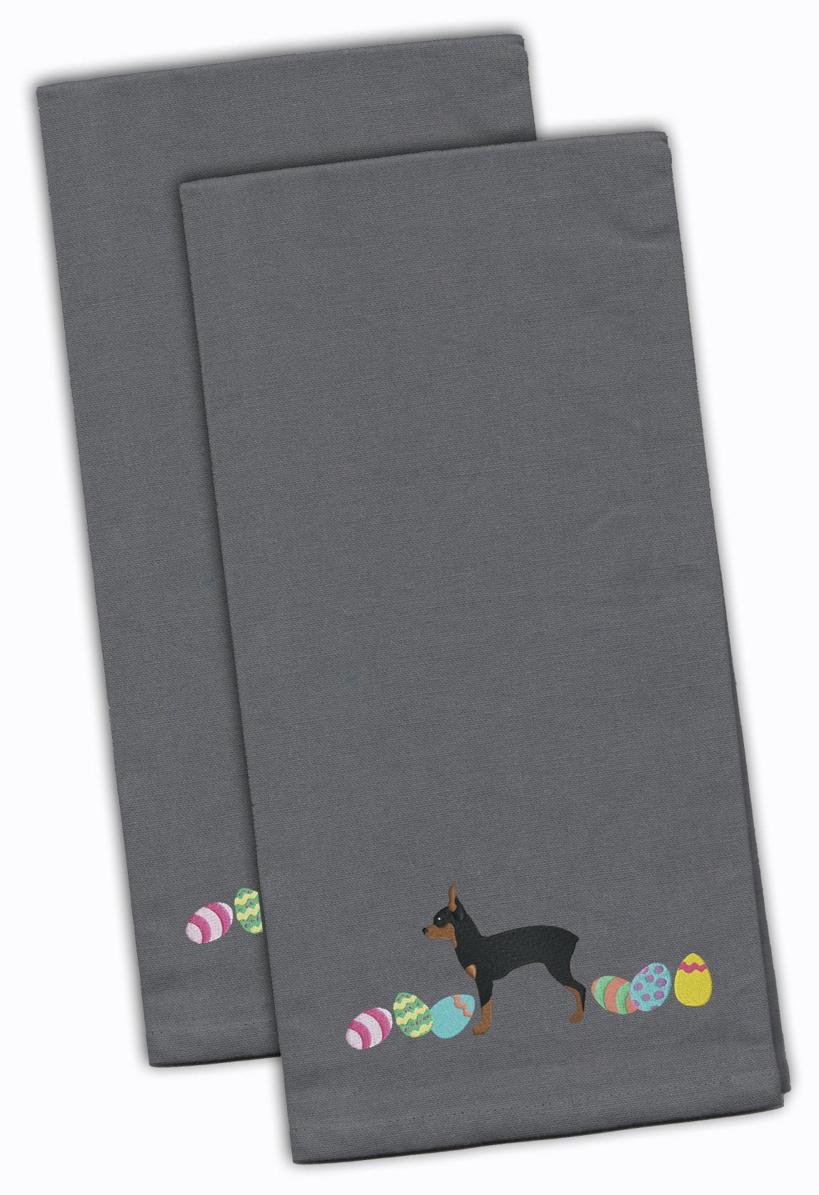 Toy Fox Terrier Easter Gray Embroidered Kitchen Towel Set of 2 CK1690GYTWE by Caroline&#39;s Treasures