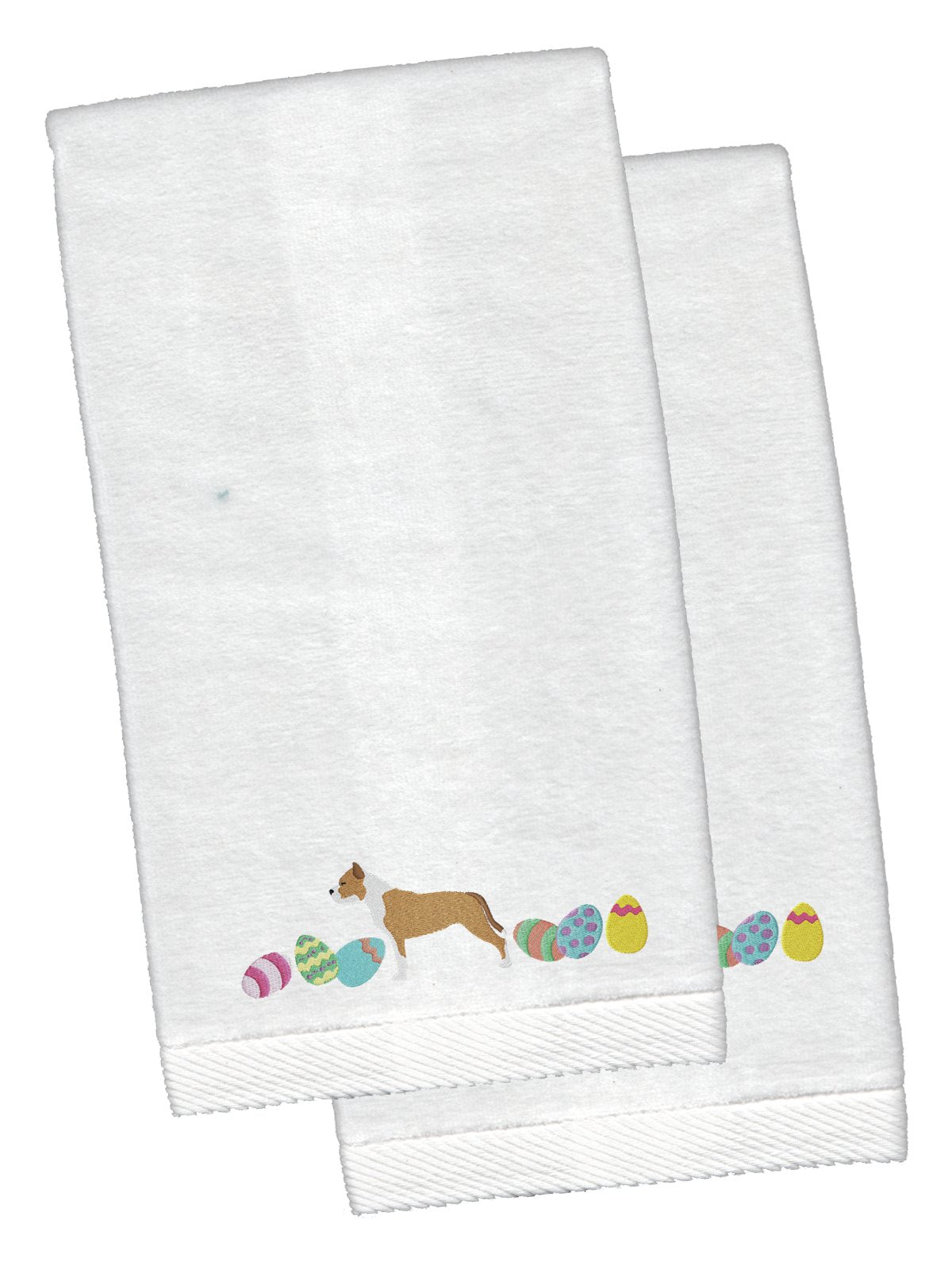 Staffordshire Bull Terrier Easter White Embroidered Plush Hand Towel Set of 2 CK1691KTEMB by Caroline&#39;s Treasures