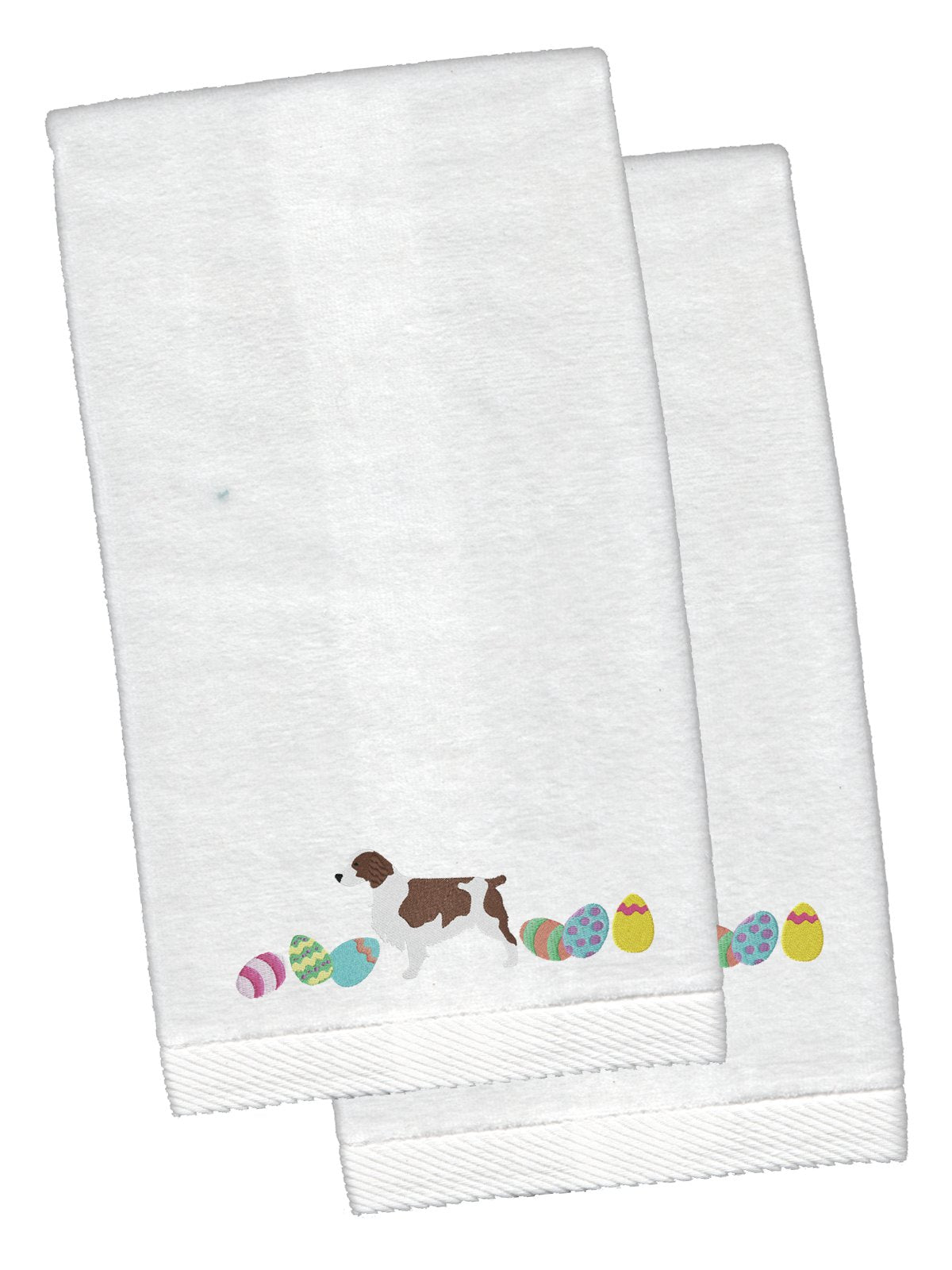 Welsh Springer Spaniel Easter White Embroidered Plush Hand Towel Set of 2 CK1692KTEMB by Caroline&#39;s Treasures
