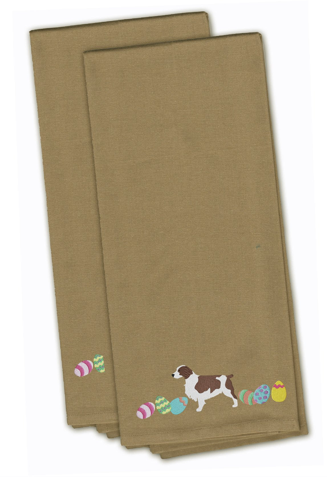 Welsh Springer Spaniel Easter Tan Embroidered Kitchen Towel Set of 2 CK1692TNTWE by Caroline&#39;s Treasures