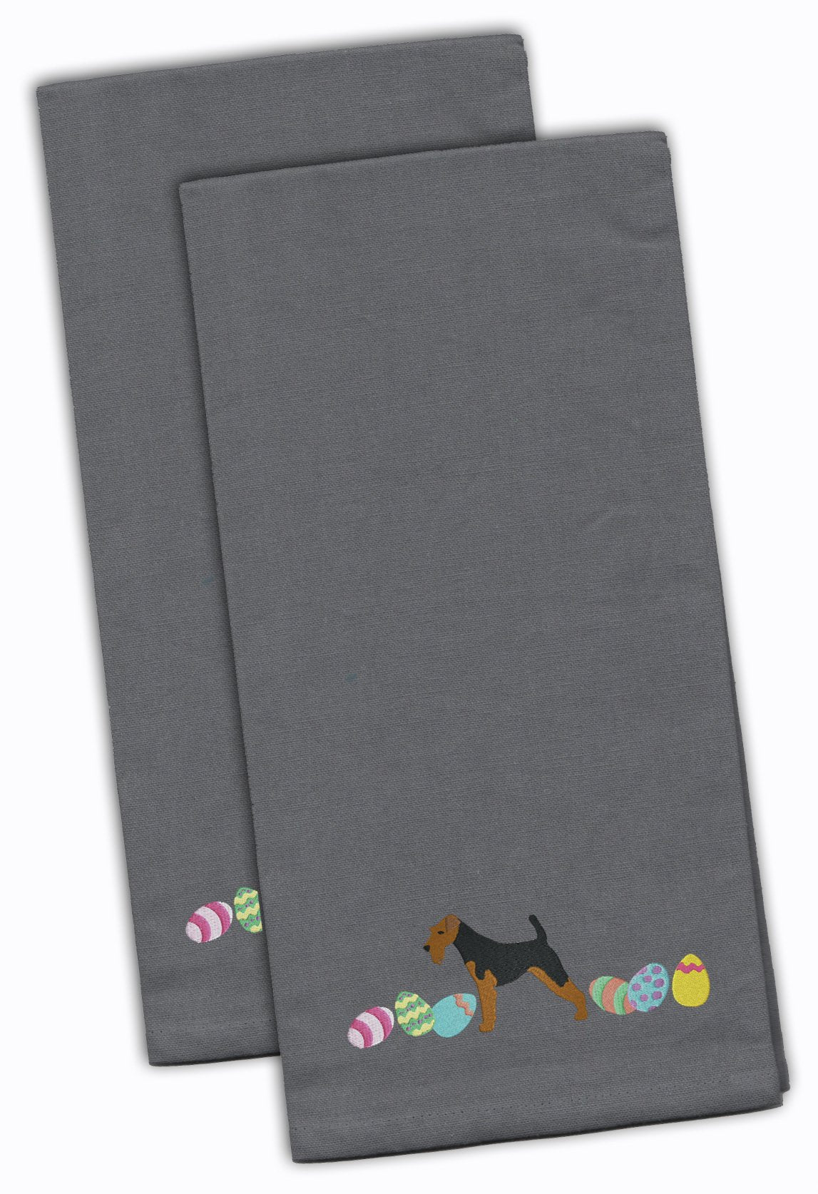 Welsh Terrier Easter Gray Embroidered Kitchen Towel Set of 2 CK1693GYTWE by Caroline&#39;s Treasures
