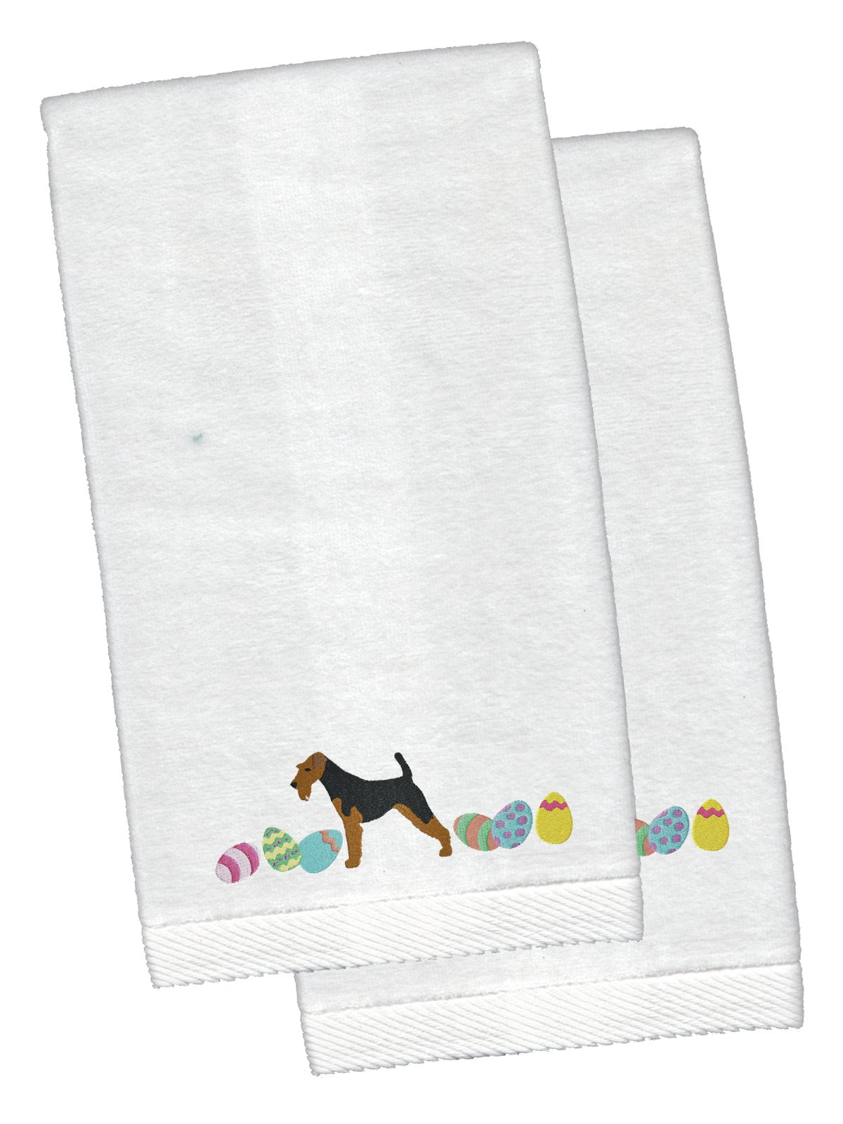 Welsh Terrier Easter White Embroidered Plush Hand Towel Set of 2 CK1693KTEMB by Caroline&#39;s Treasures