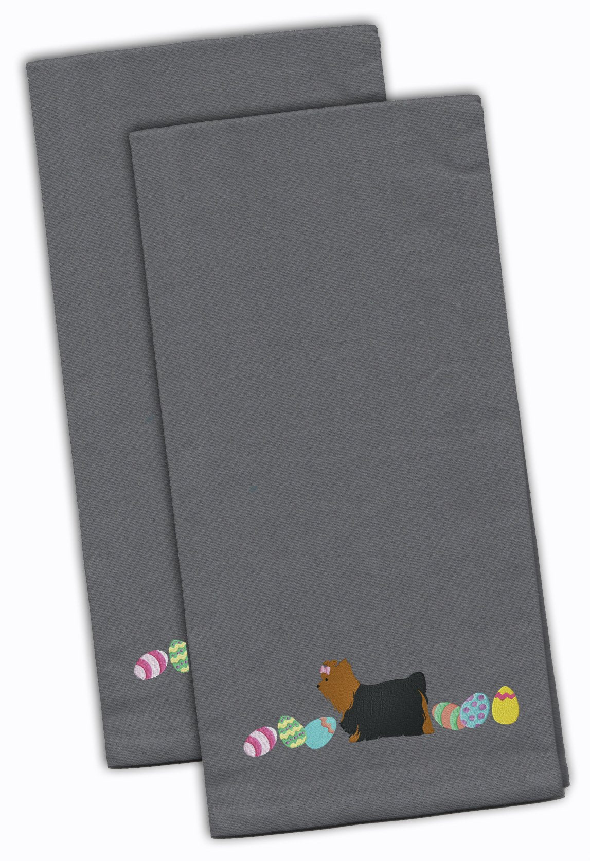 Yorkie Yorkshire Terrier Easter Gray Embroidered Kitchen Towel Set of 2 CK1695GYTWE by Caroline's Treasures