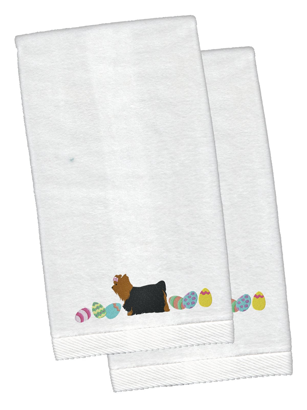 Yorkie Yorkshire Terrier Easter White Embroidered Plush Hand Towel Set of 2 CK1695KTEMB by Caroline&#39;s Treasures