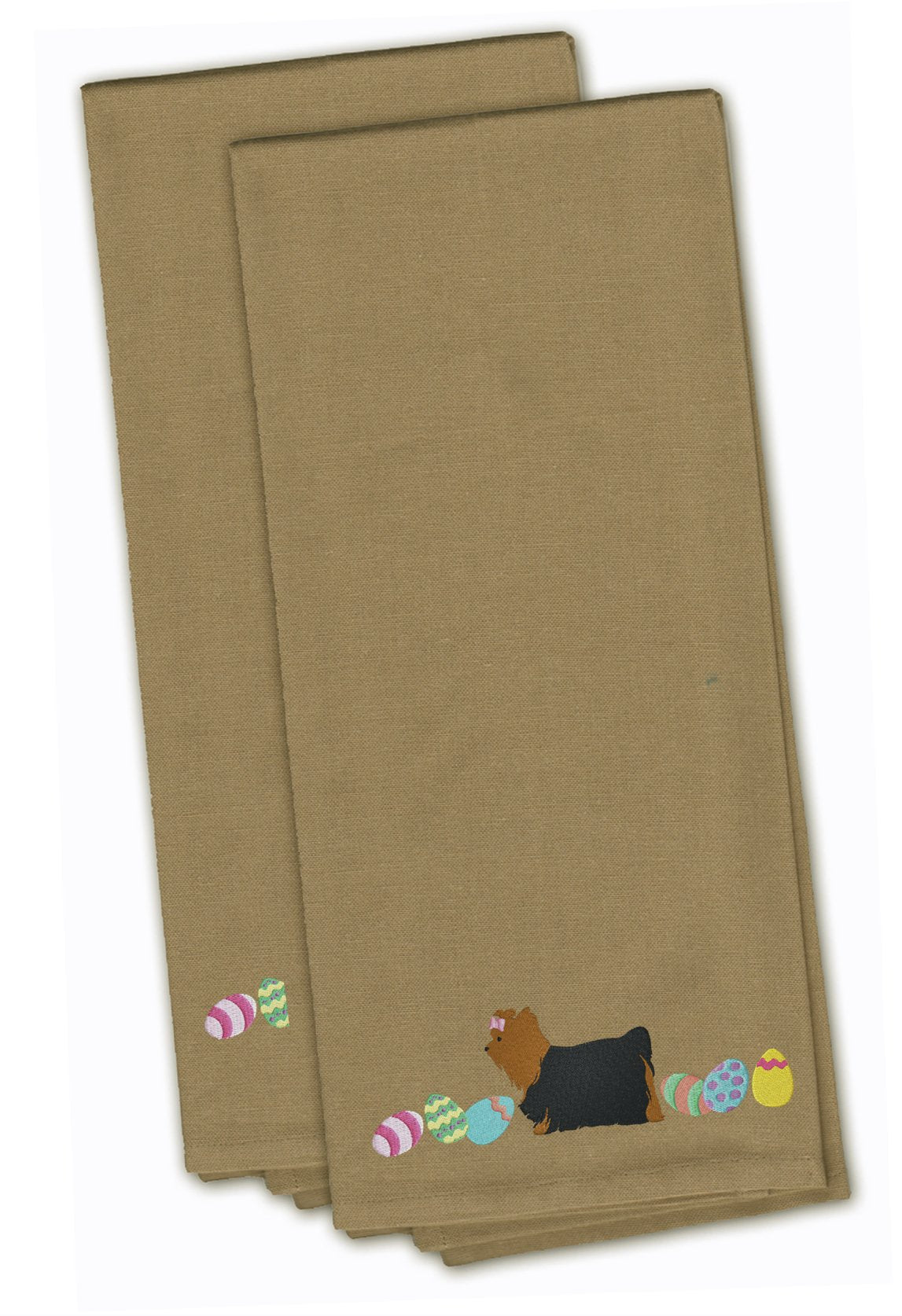 Yorkie Yorkshire Terrier Easter Tan Embroidered Kitchen Towel Set of 2 CK1695TNTWE by Caroline&#39;s Treasures