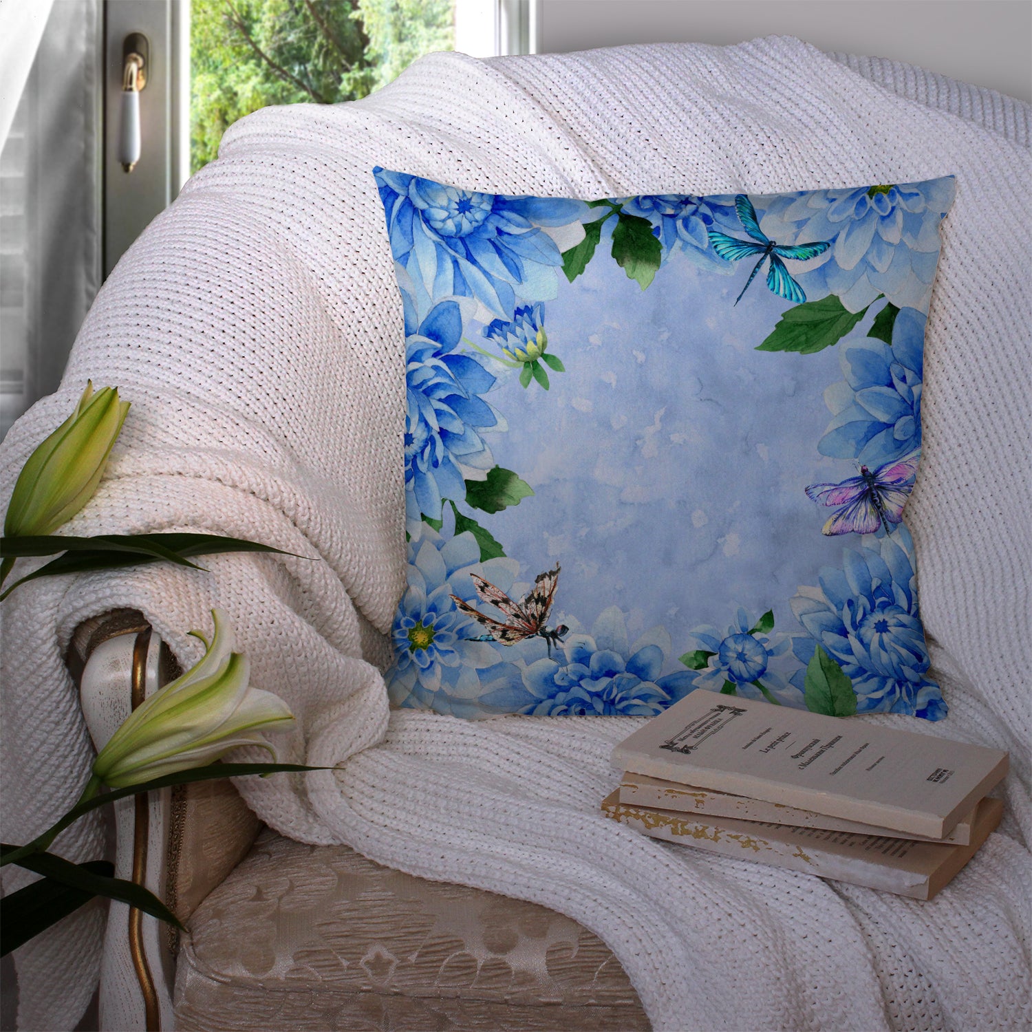 Blue Dahlias Fabric Decorative Pillow CK1705PW1414 - the-store.com