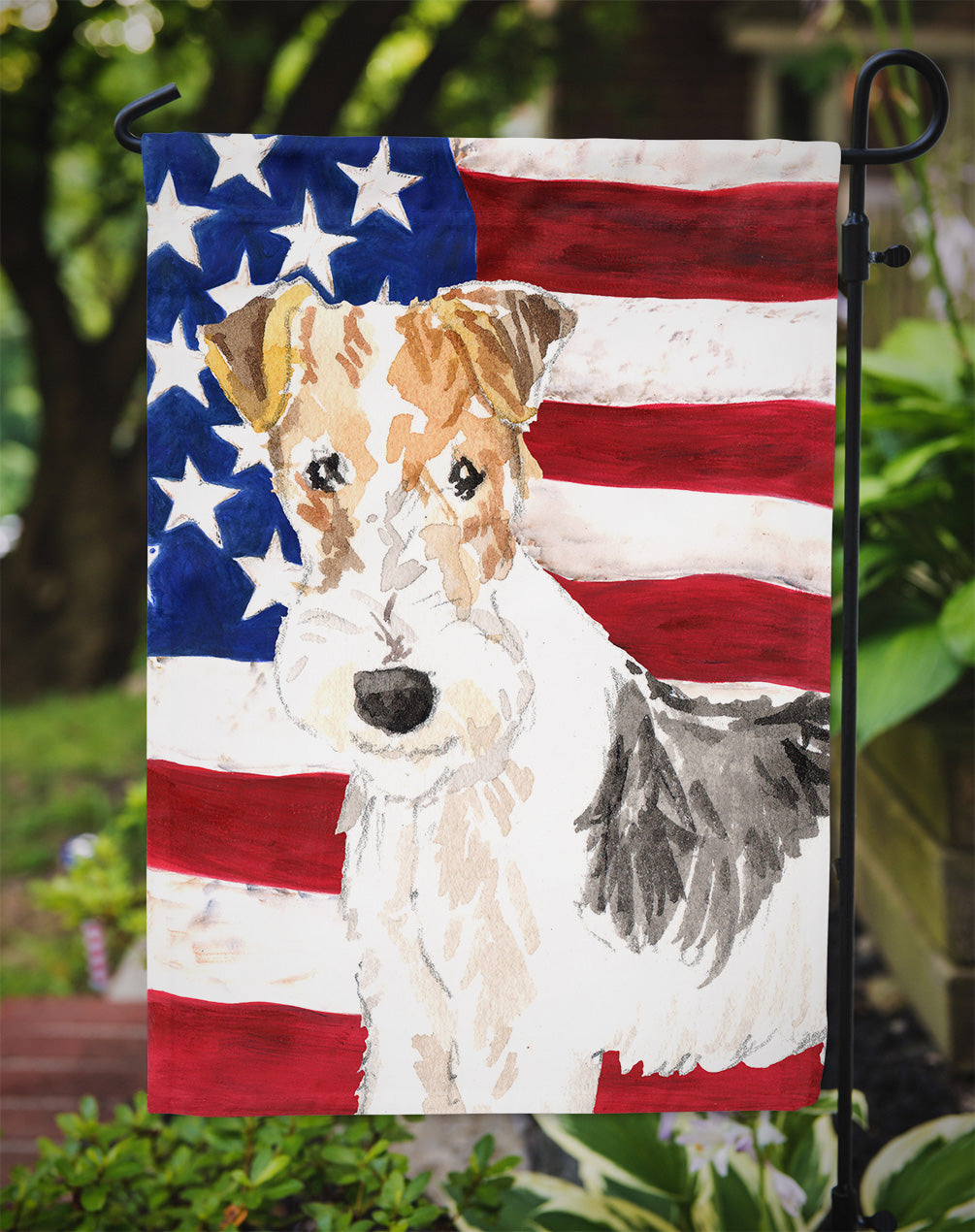 Patriotic USA Fox Terrier Flag Garden Size CK1707GF  the-store.com.