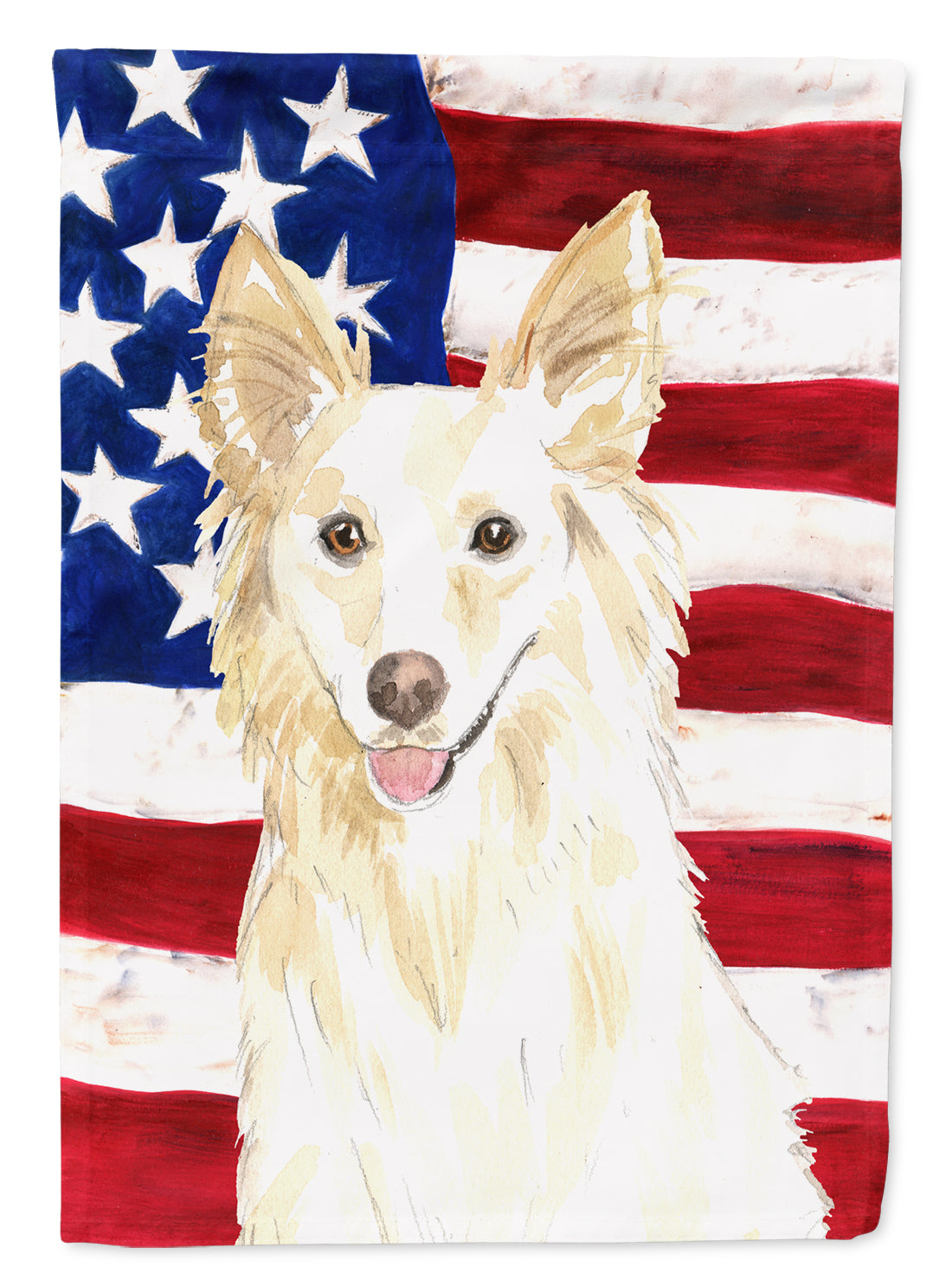 Patriotic USA White Collie Flag Canvas House Size CK1708CHF  the-store.com.