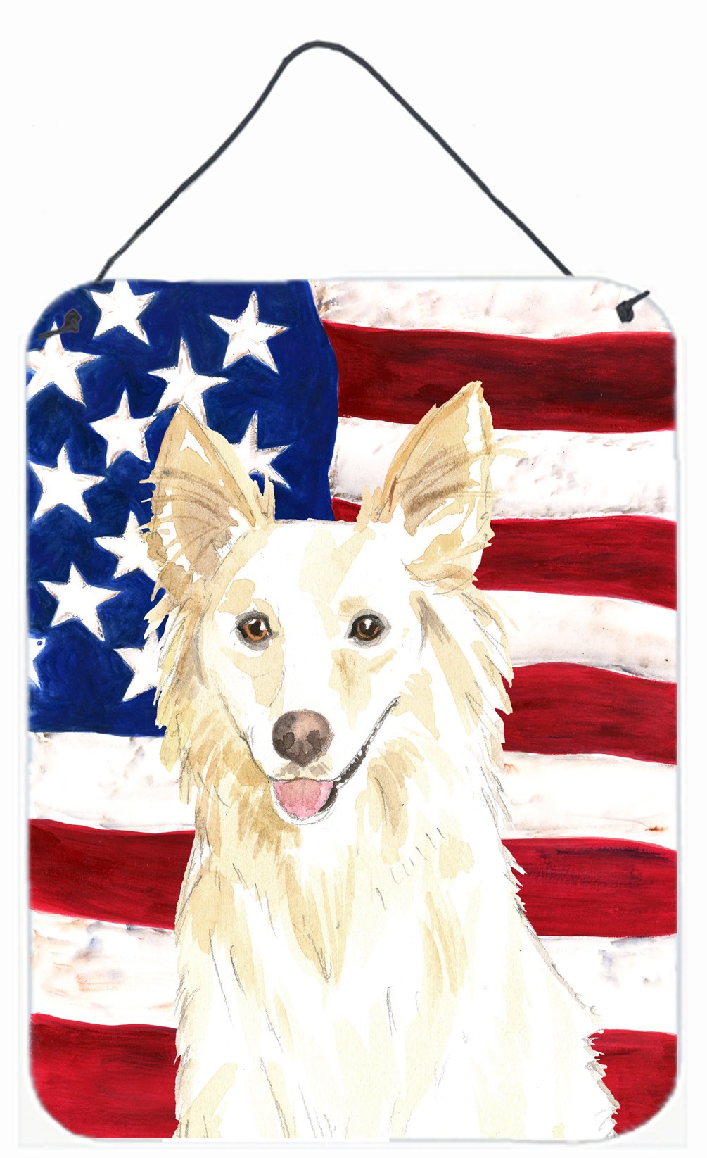 Patriotic USA White Collie Wall or Door Hanging Prints CK1708DS1216 by Caroline&#39;s Treasures