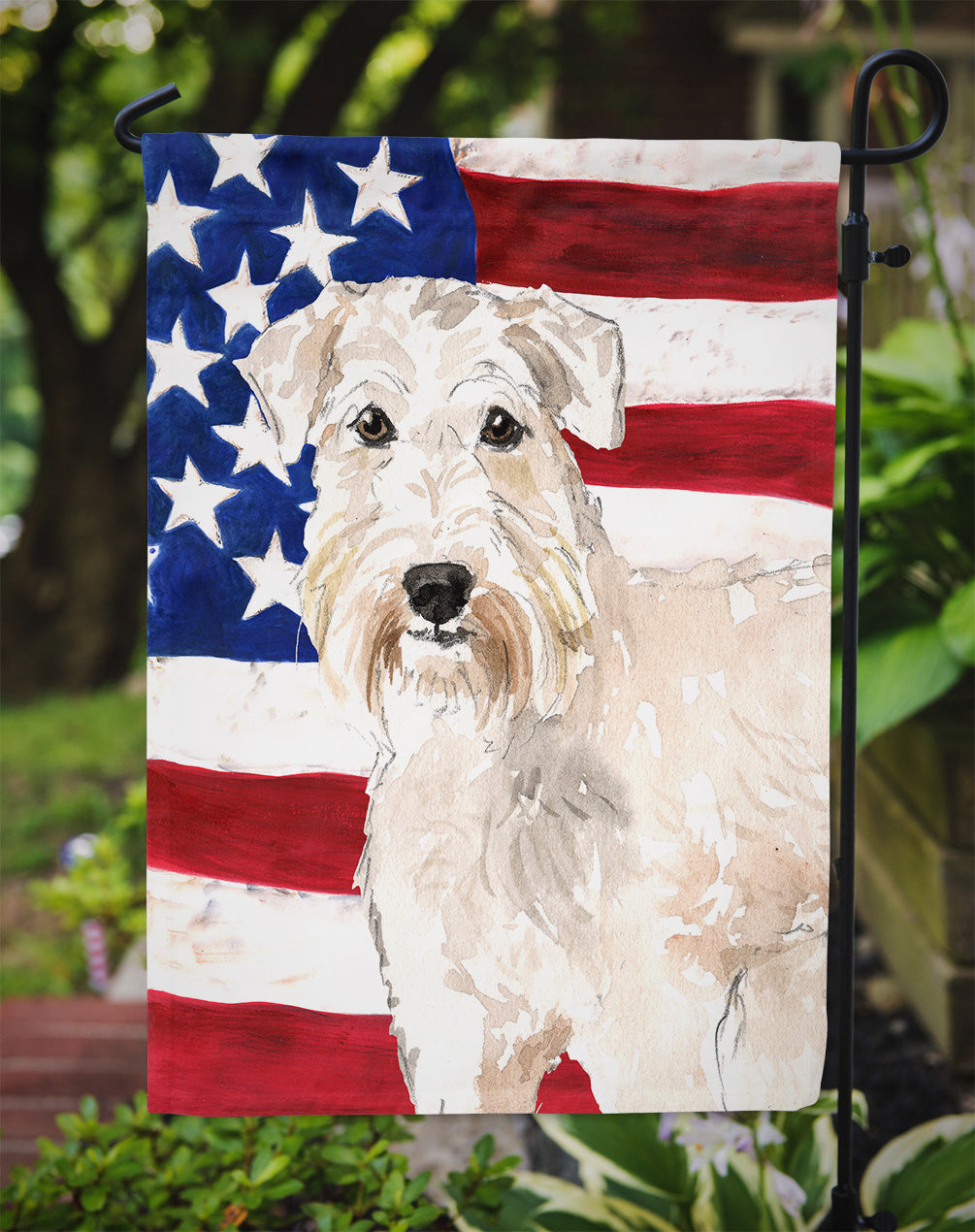Patriotic USA Wheaten Terrier Flag Garden Size CK1709GF  the-store.com.