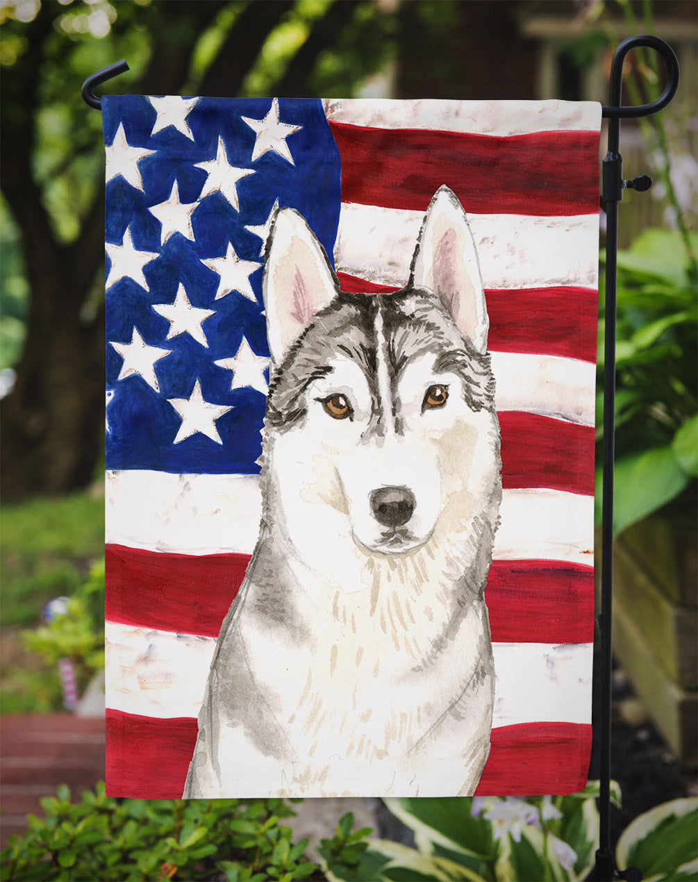Patriotic USA Siberian Husky Flag Garden Size CK1713GF