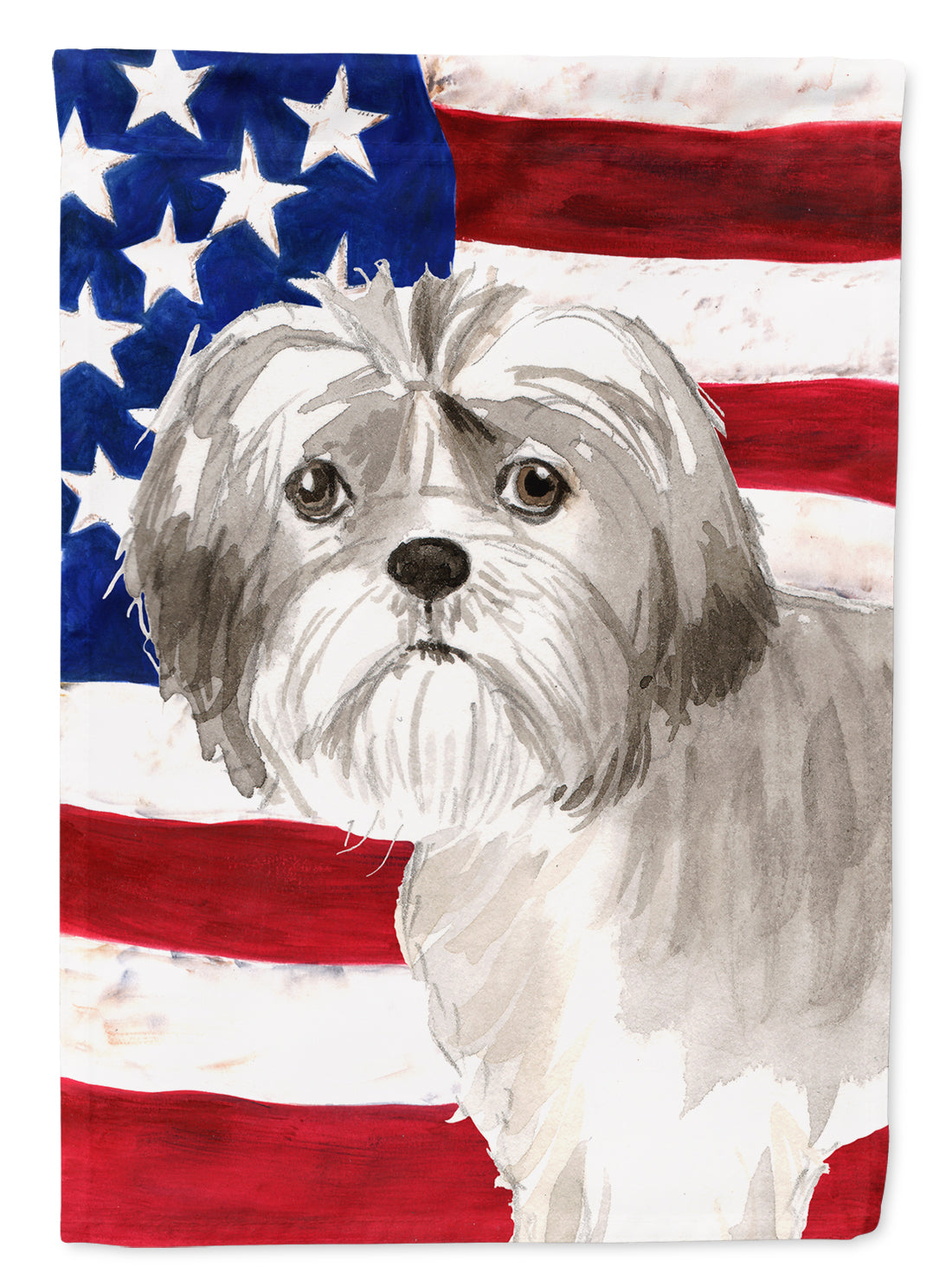 Patriotic USA Shih Tzu Puppy Flag Canvas House Size CK1714CHF  the-store.com.