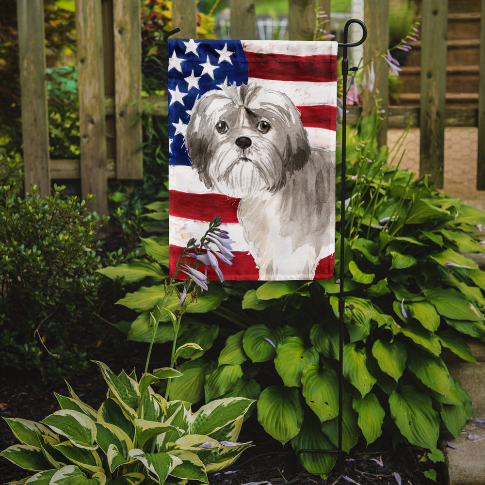 Patriotic USA Shih Tzu Puppy Flag Garden Size CK1714GF  the-store.com.