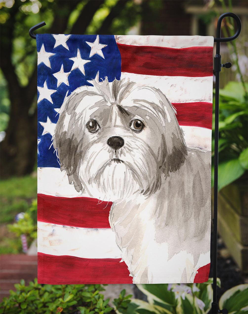 Patriotic USA Shih Tzu Puppy Flag Garden Size CK1714GF