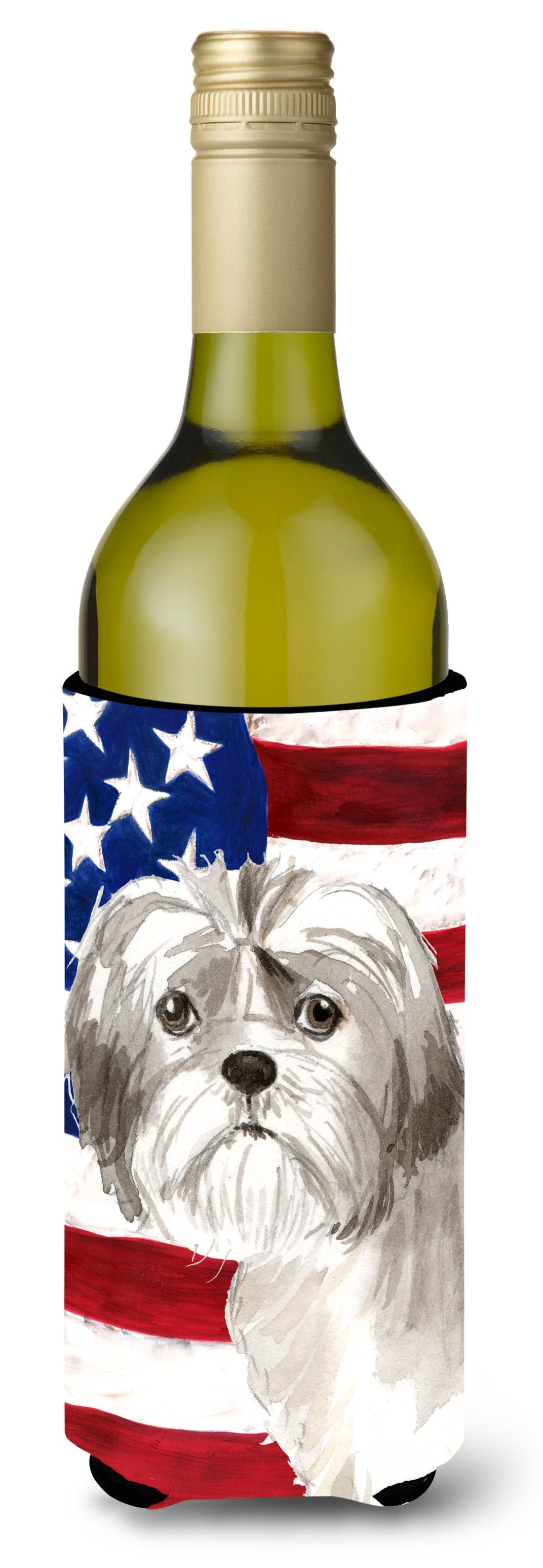 Patriotic USA Shih Tzu Puppy Wine Bottle Beverge Insulator Hugger CK1714LITERK by Caroline's Treasures