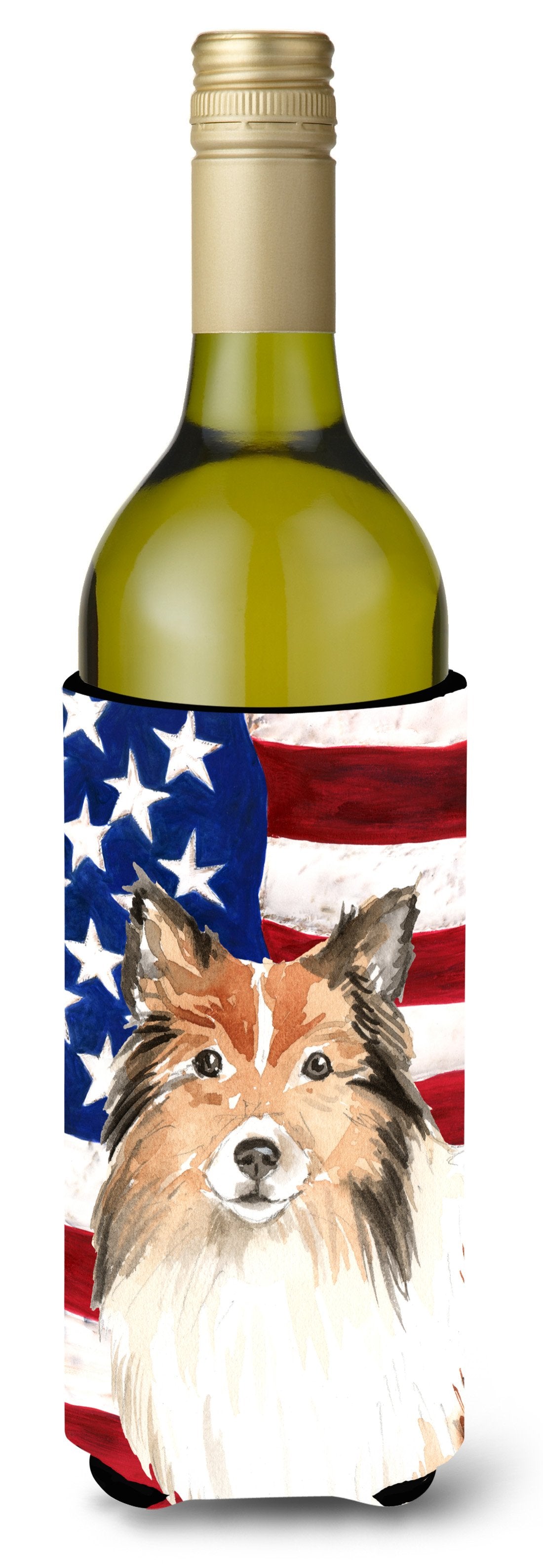 Patriotic USA Sheltie Wine Bottle Beverge Insulator Hugger CK1716LITERK by Caroline&#39;s Treasures