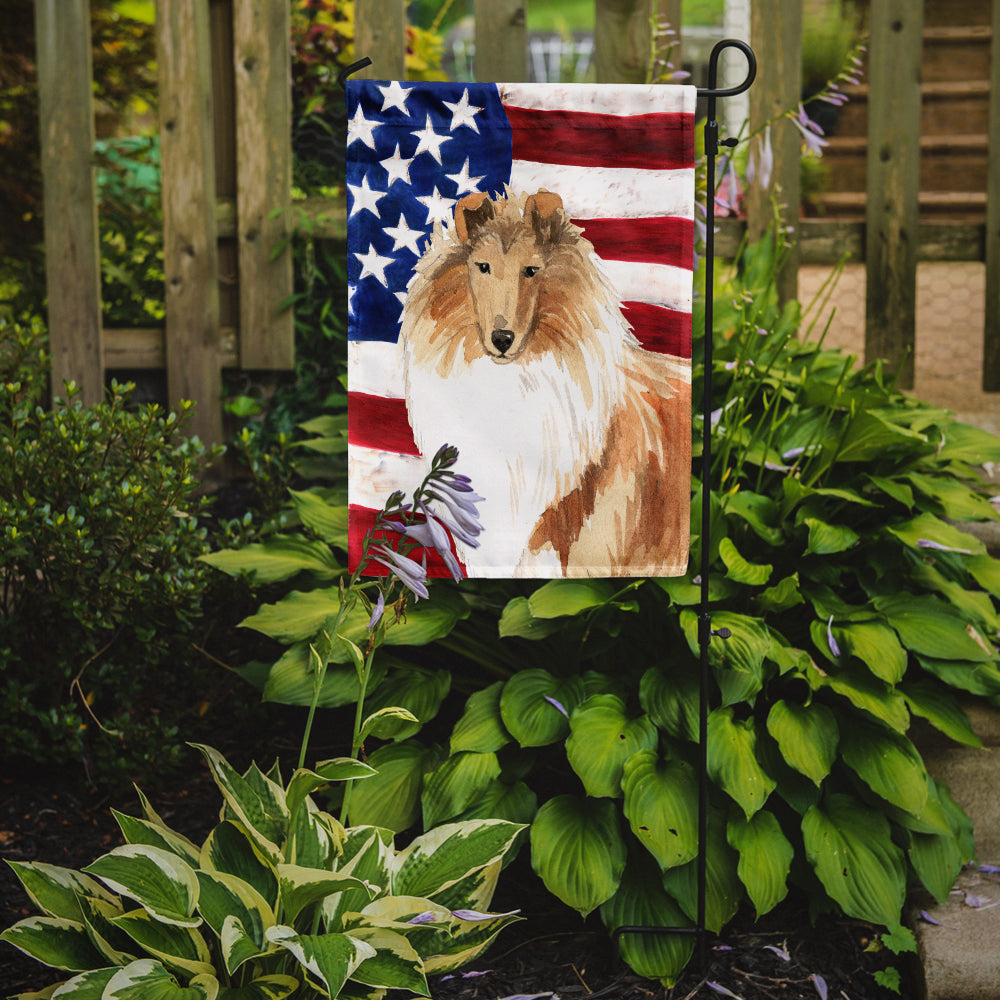 Patriotic USA Rough Collie Flag Garden Size CK1719GF