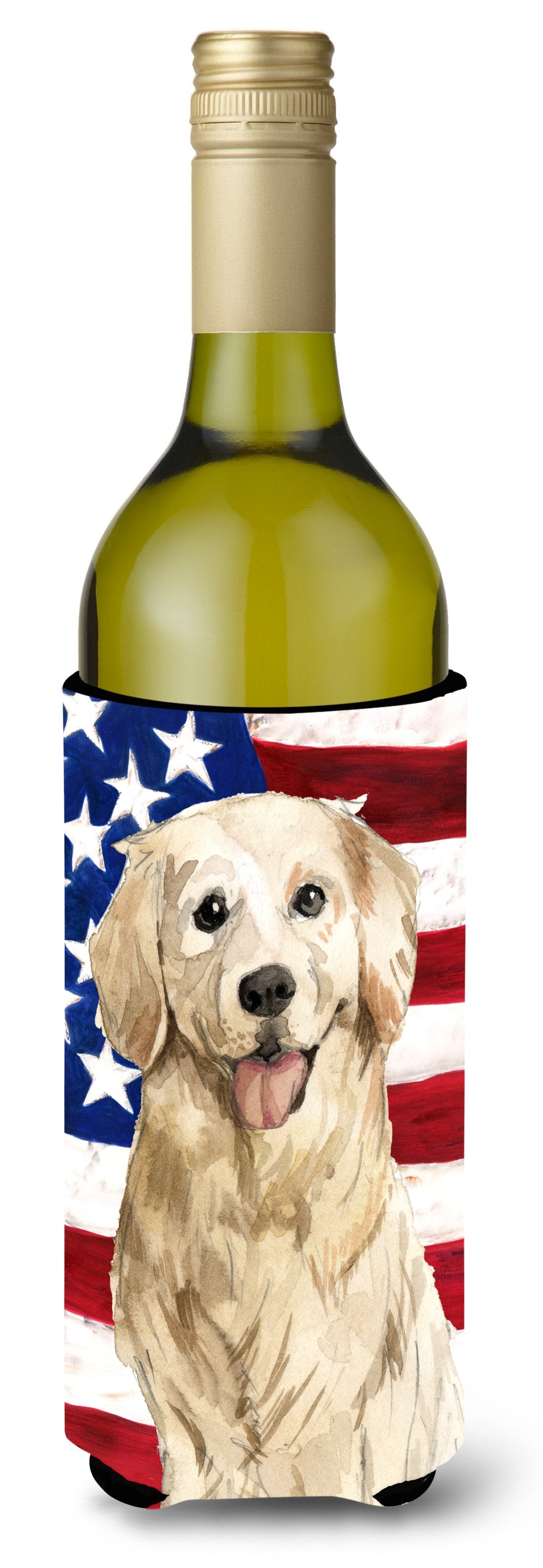Patriotic USA Golden Retriever Wine Bottle Beverge Insulator Hugger CK1730LITERK by Caroline&#39;s Treasures