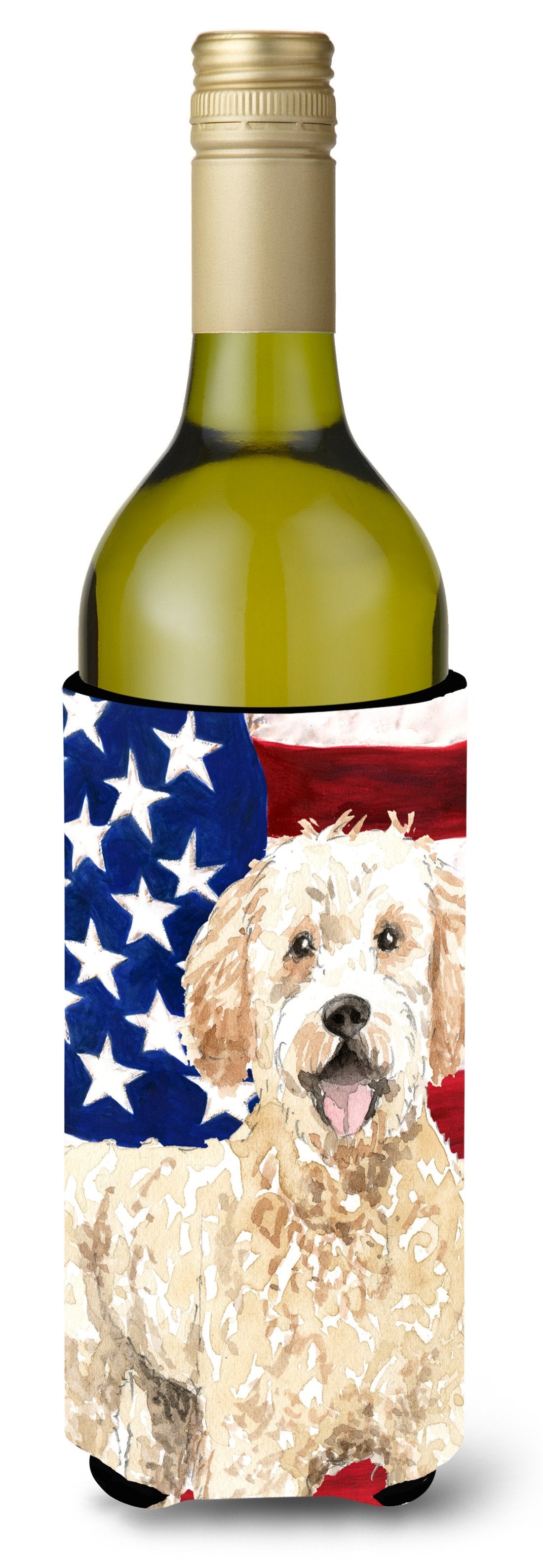 Patriotic USA Goldendoodle Wine Bottle Beverge Insulator Hugger CK1731LITERK by Caroline&#39;s Treasures
