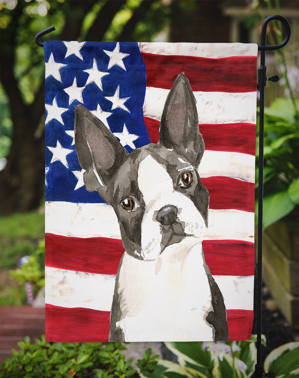 Patriotic USA Boston Terrier Flag Garden Size CK1738GF