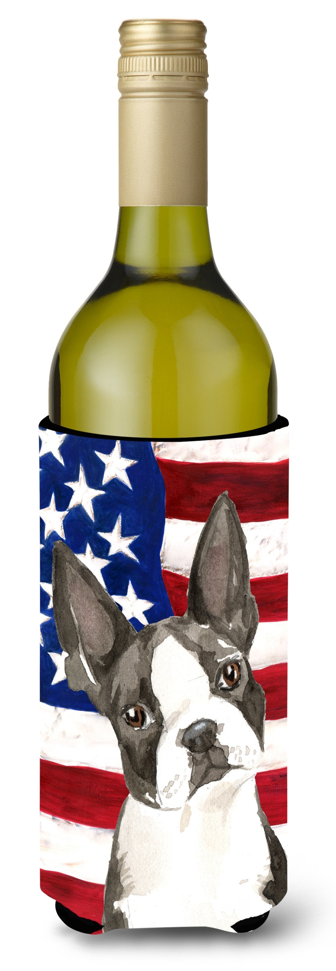 Patriotic USA Boston Terrier Wine Bottle Beverge Insulator Hugger CK1738LITERK by Caroline&#39;s Treasures