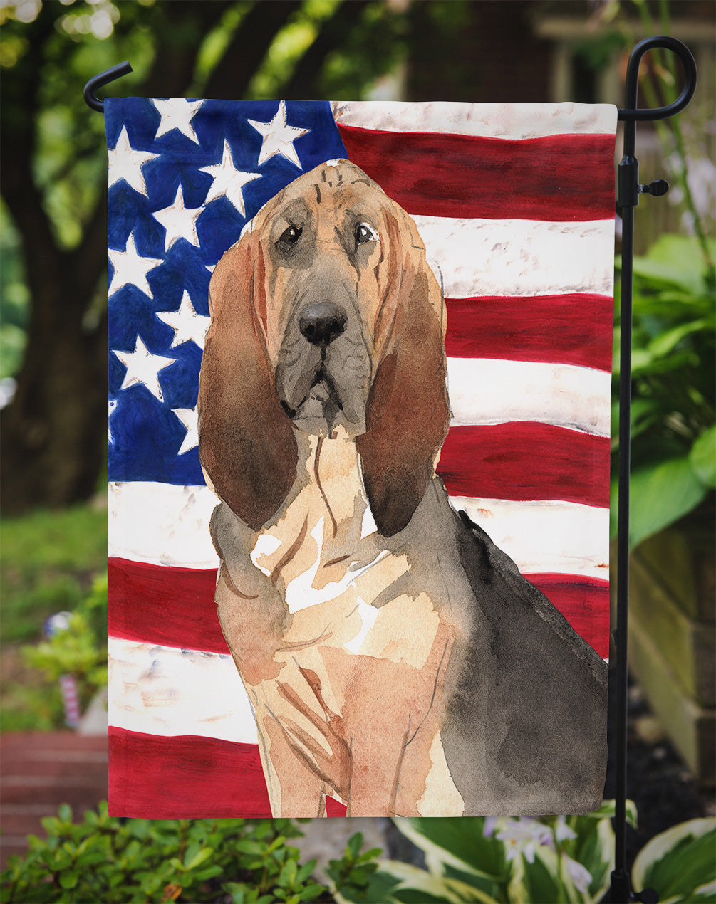 Patriotic USA Bloodhound Flag Garden Size CK1739GF