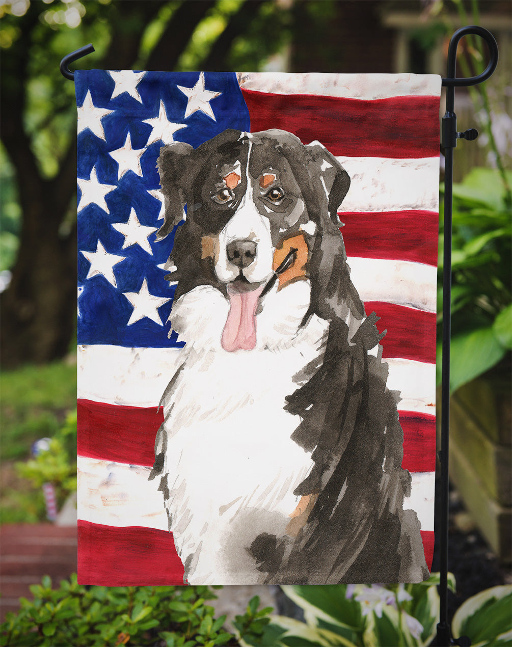 Patriotic USA Bernese Mountain Dog Flag Garden Size CK1741GF