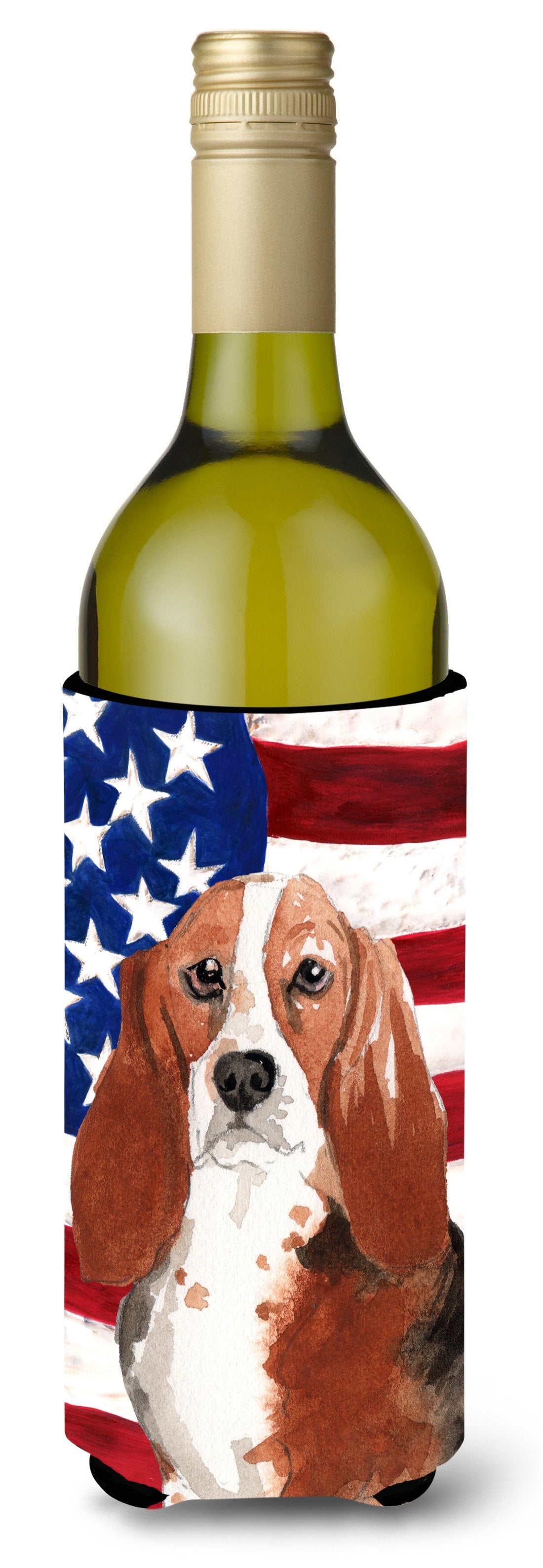 Patriotic USA Basset Hound Wine Bottle Beverge Insulator Hugger CK1742LITERK by Caroline&#39;s Treasures