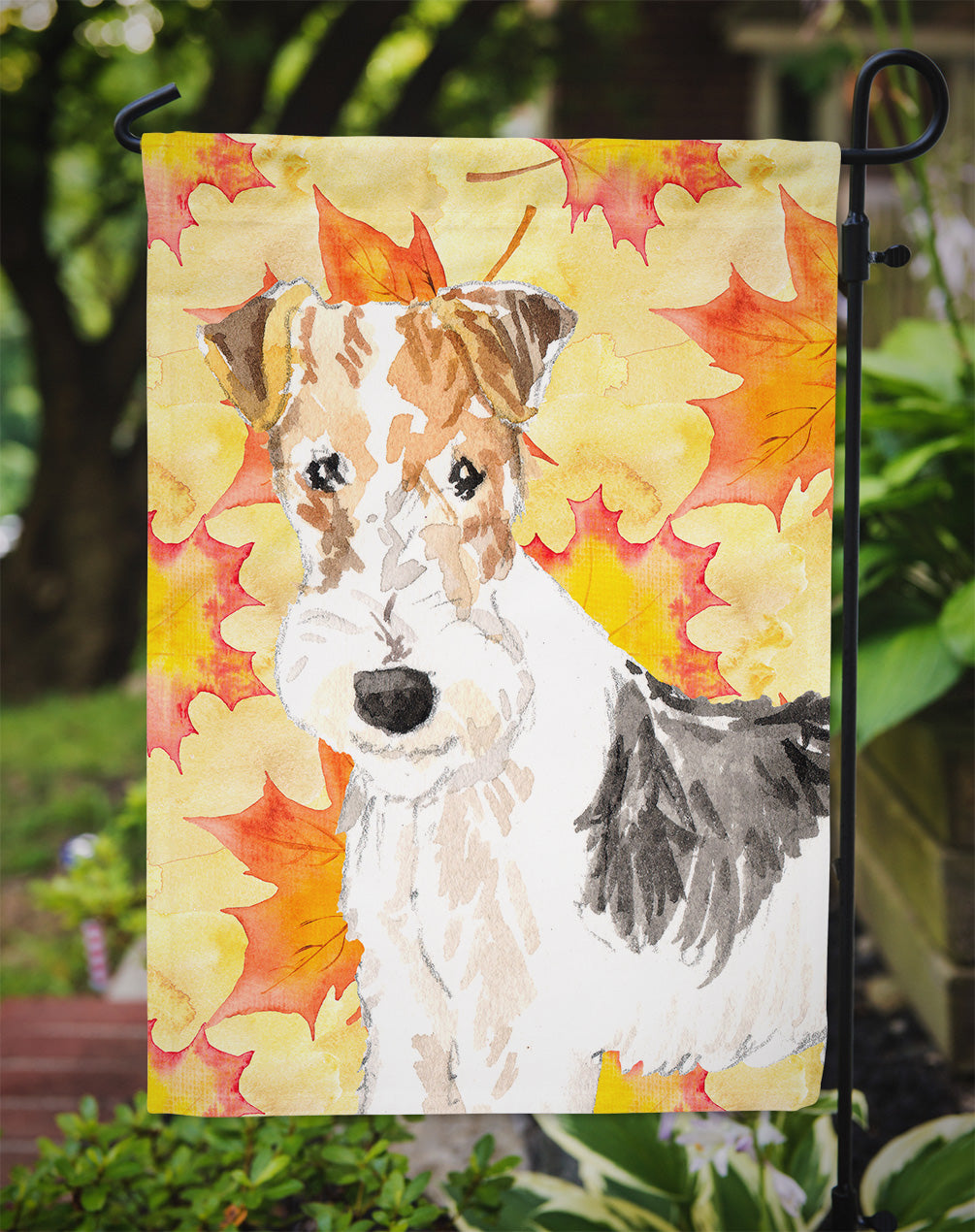 Fall Leaves Fox Terrier Flag Garden Size CK1818GF  the-store.com.