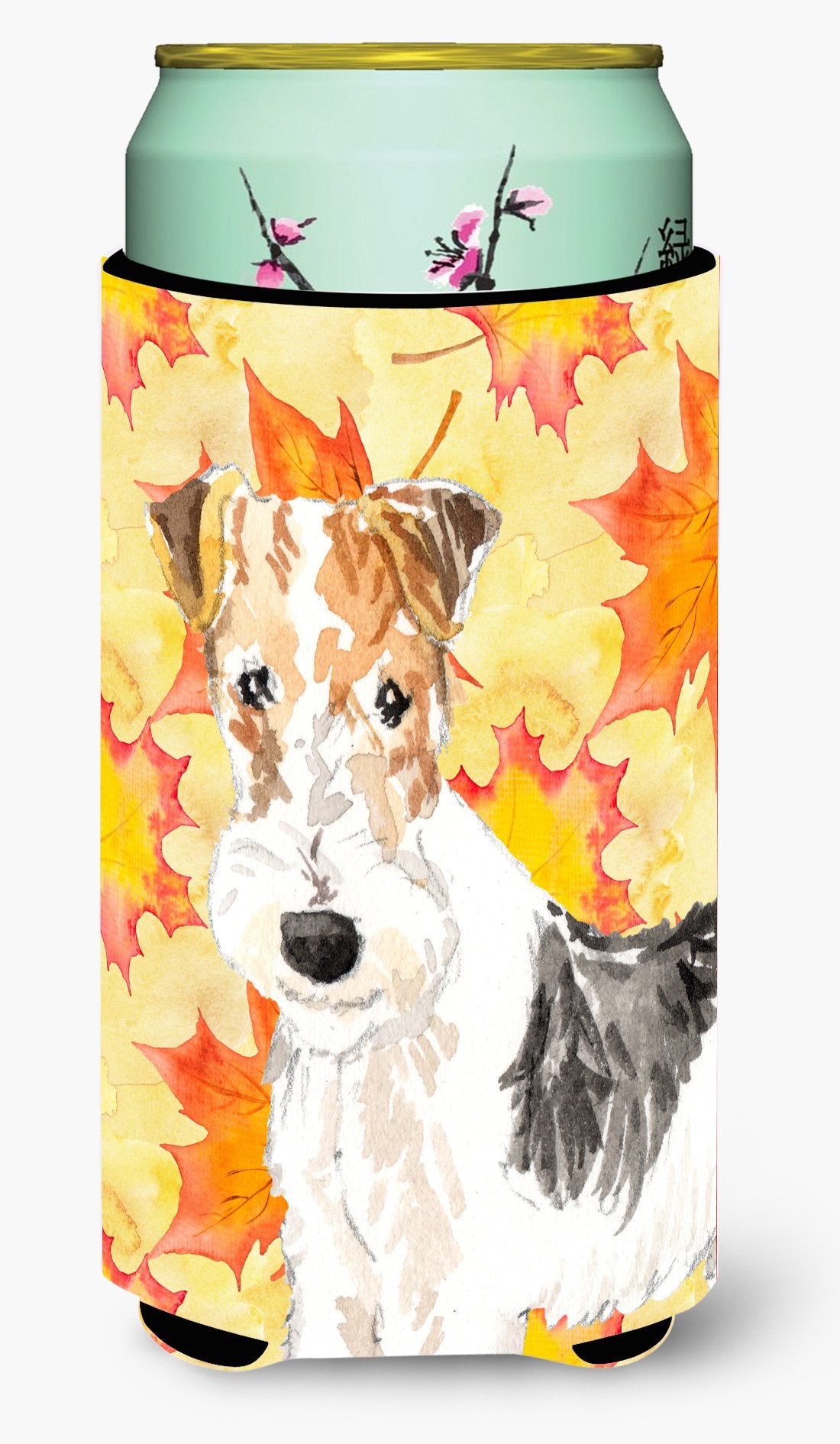 Fall Leaves Fox Terrier Tall Boy Beverage Insulator Hugger CK1818TBC by Caroline&#39;s Treasures