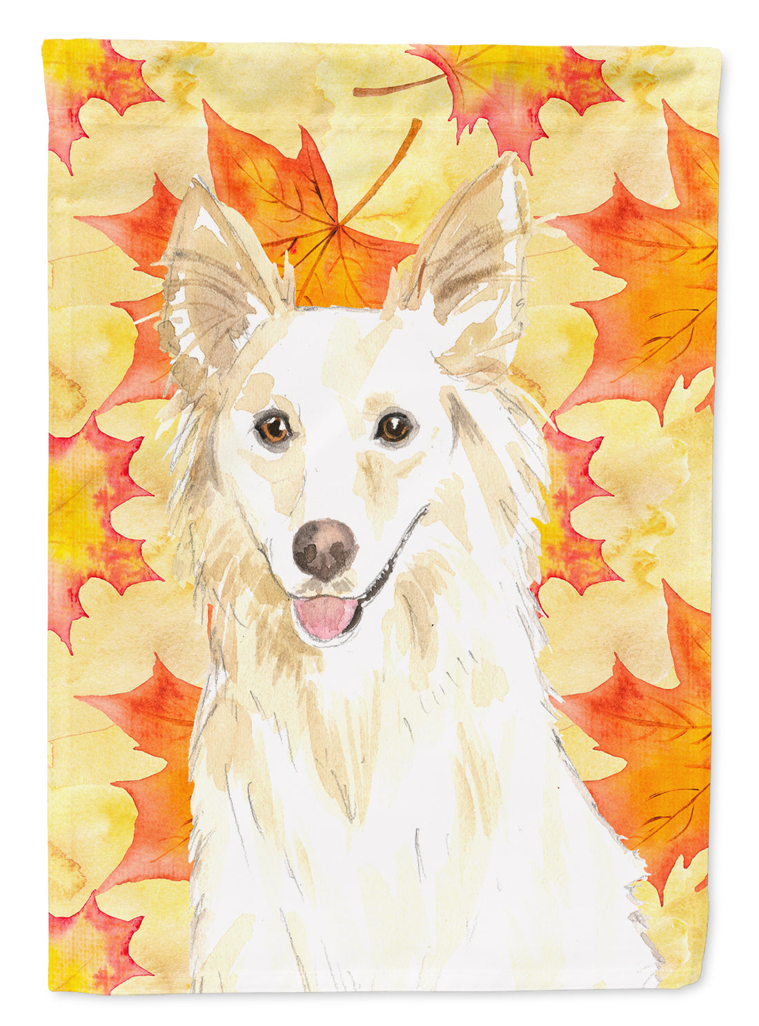 Fall Leaves White Collie Flag Canvas House Size CK1819CHF