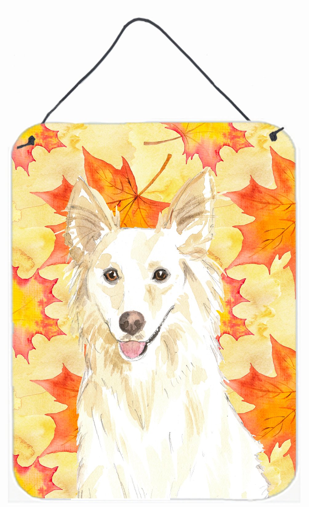 Fall Leaves White Collie Wall or Door Hanging Prints CK1819DS1216 by Caroline&#39;s Treasures