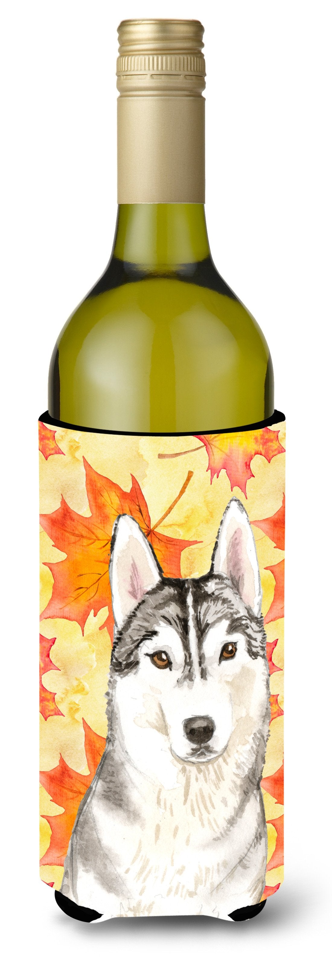 Fall Leaves Siberian Husky Wine Bottle Beverge Insulator Hugger CK1824LITERK by Caroline&#39;s Treasures