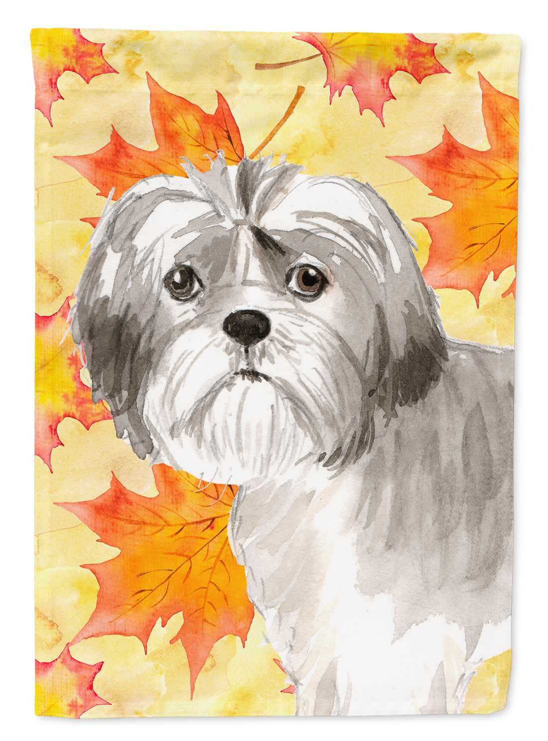 Fall Leaves Shih Tzu Puppy Flag Canvas House Size CK1825CHF