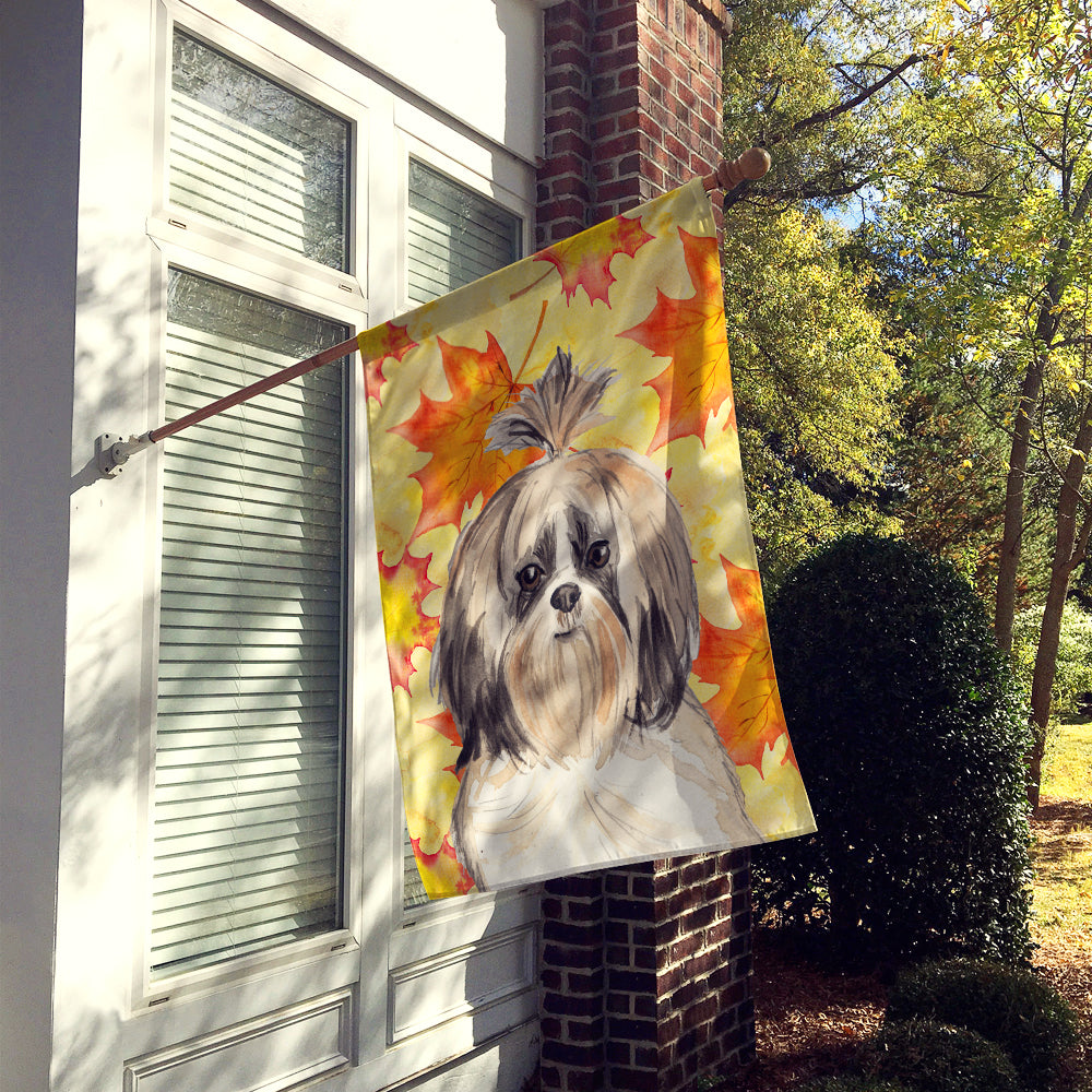 Fall Leaves Shih Tzu Flag Canvas House Size CK1826CHF  the-store.com.