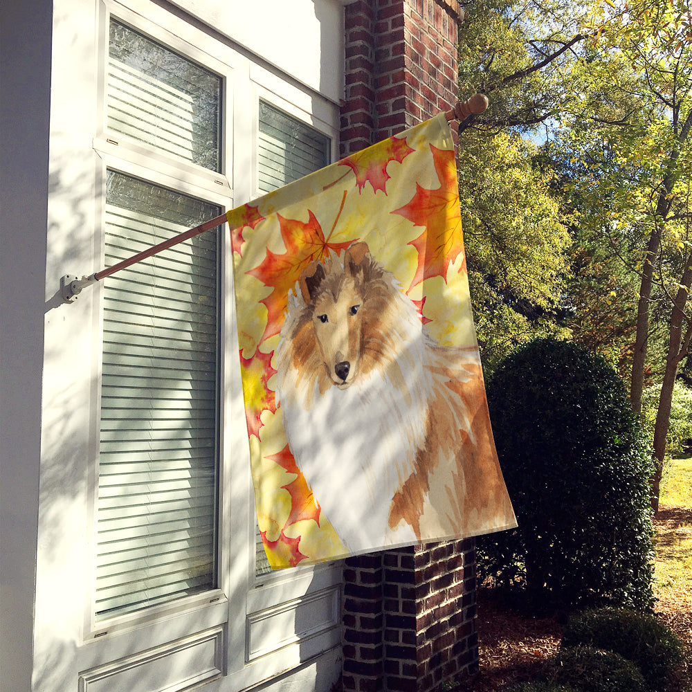Fall Leaves Rough Collie Flag Canvas House Size CK1830CHF