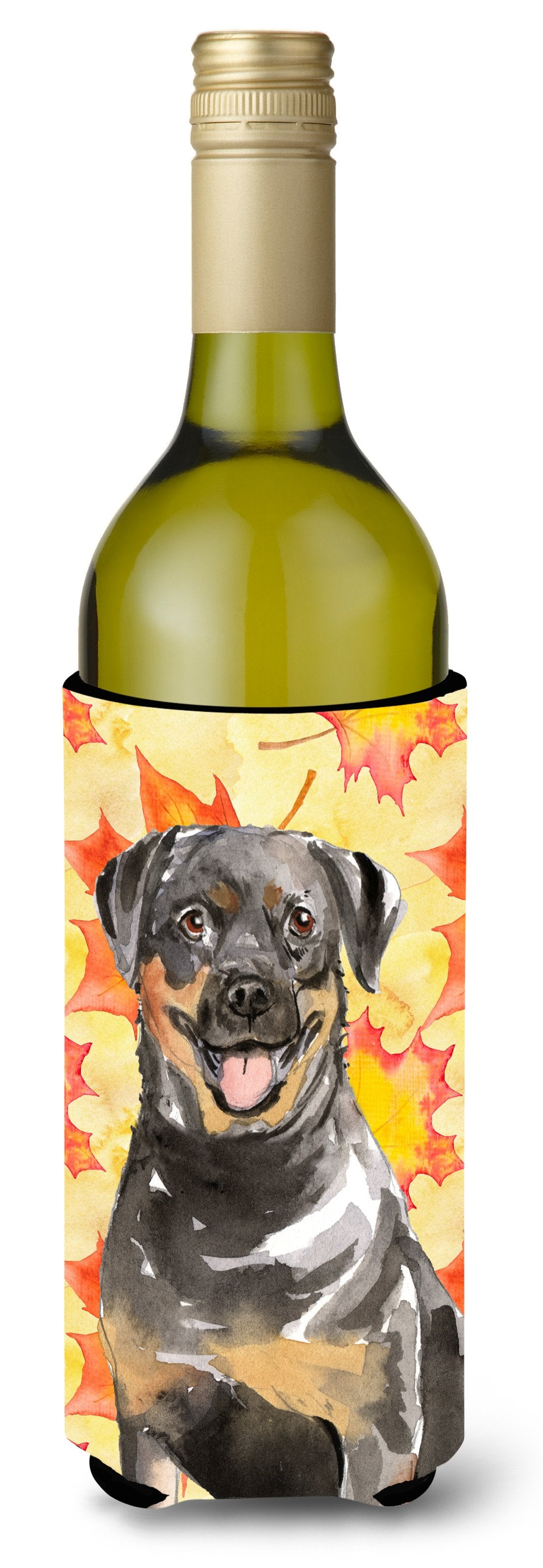 Fall Leaves Rottweiler Wine Bottle Beverge Insulator Hugger CK1831LITERK by Caroline&#39;s Treasures