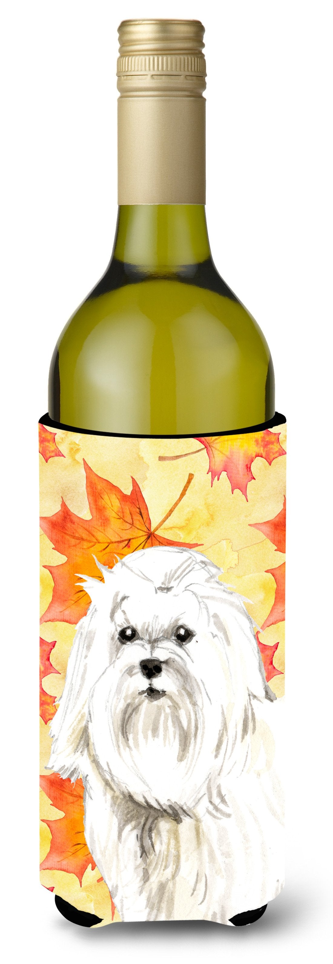 Fall Leaves Maltese Wine Bottle Beverge Insulator Hugger CK1834LITERK by Caroline&#39;s Treasures