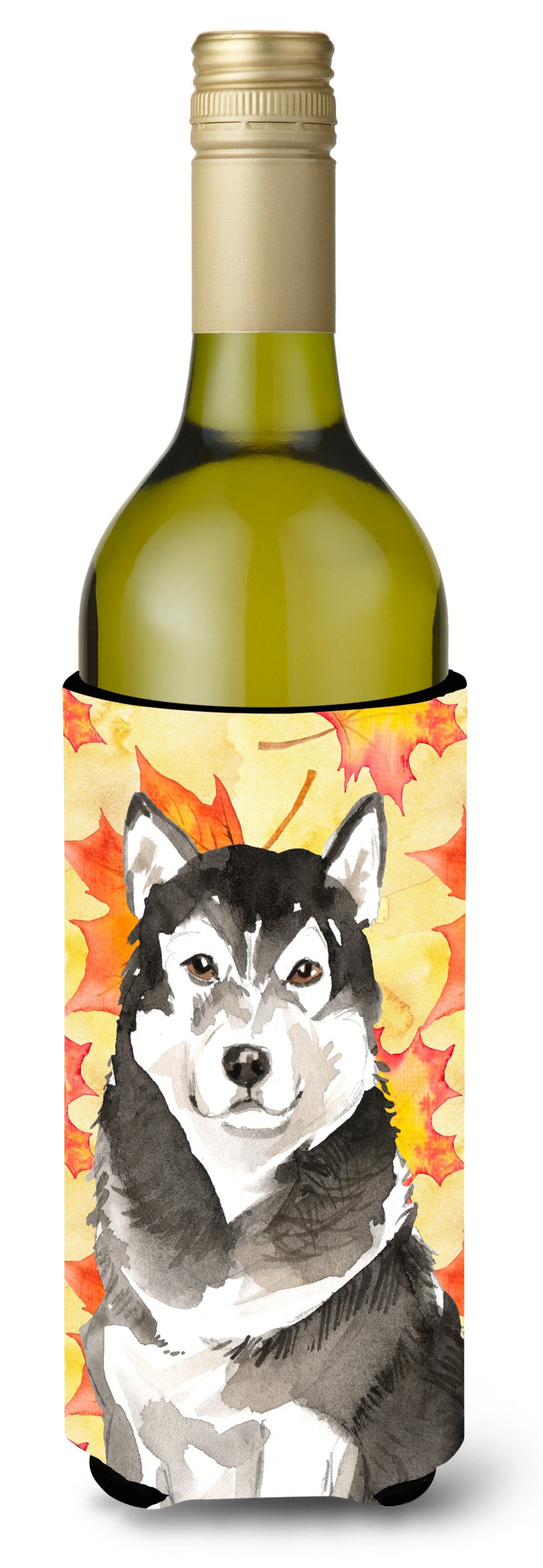 Fall Leaves Alaskan Malamute Wine Bottle Beverge Insulator Hugger CK1835LITERK by Caroline's Treasures