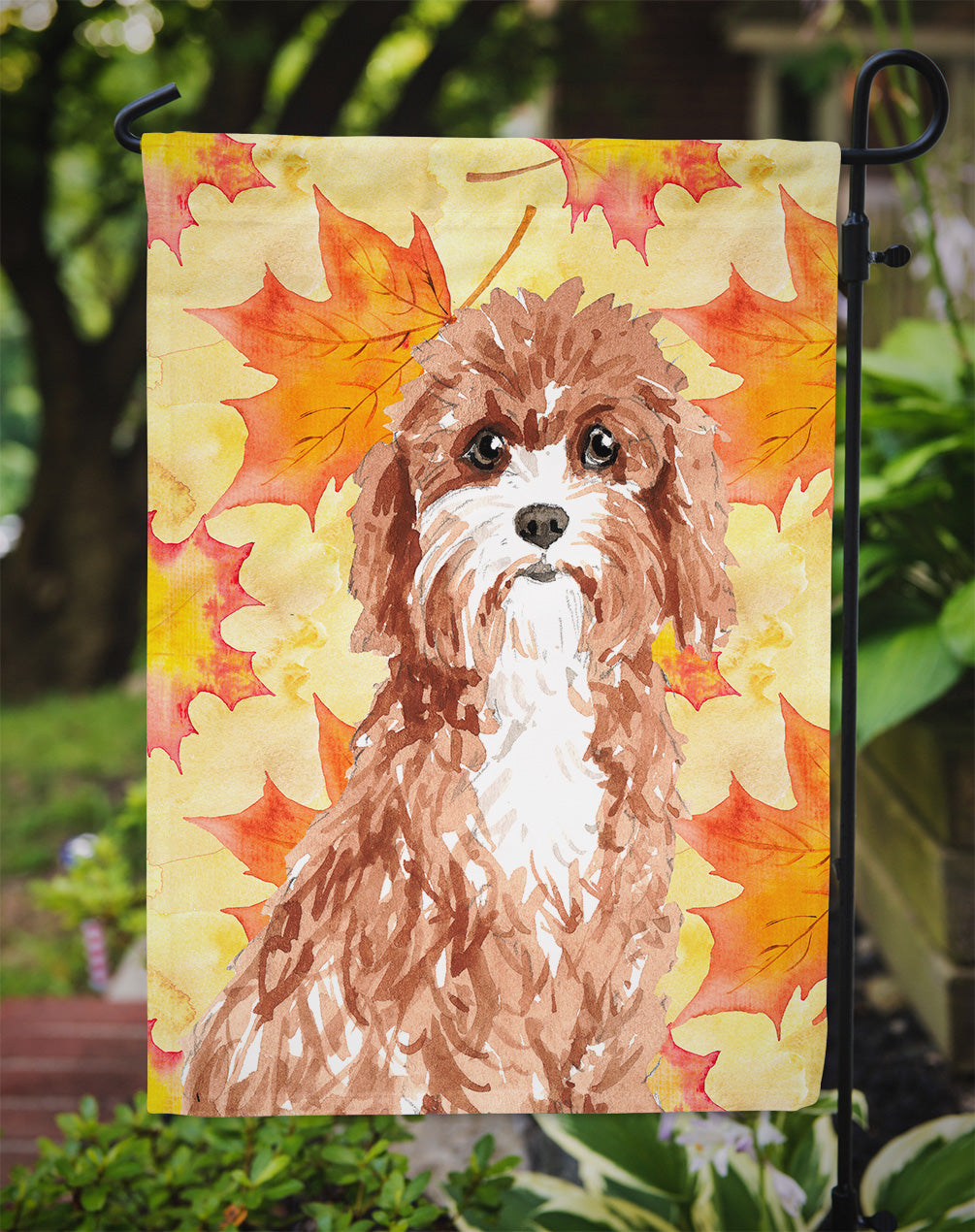 Fall Leaves Cavapoo Flag Garden Size CK1844GF  the-store.com.