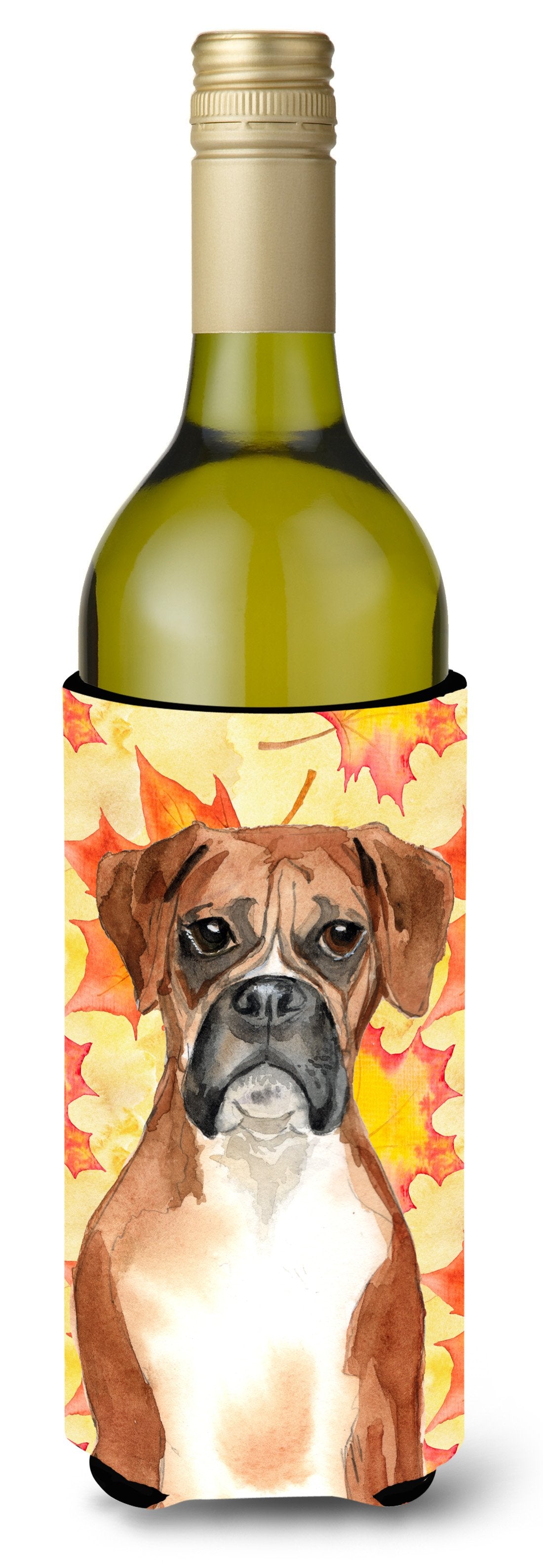 Fall Leaves Boxer Wine Bottle Beverge Insulator Hugger CK1847LITERK by Caroline&#39;s Treasures