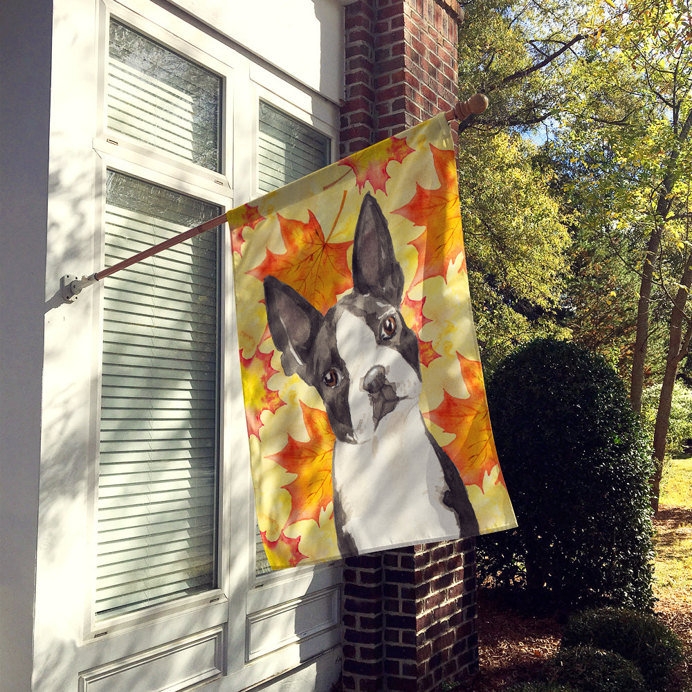 Fall Leaves Boston Terrier Flag Canvas House Size CK1849CHF  the-store.com.