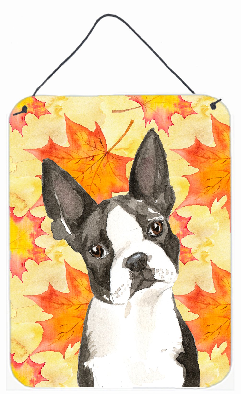 Fall Leaves Boston Terrier Wall or Door Hanging Prints CK1849DS1216 by Caroline&#39;s Treasures