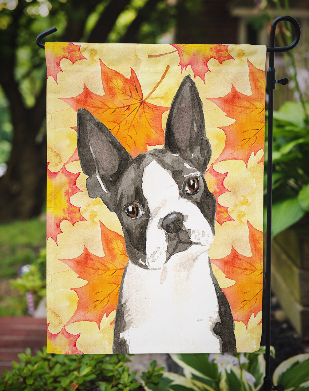 Fall Leaves Boston Terrier Flag Garden Size CK1849GF