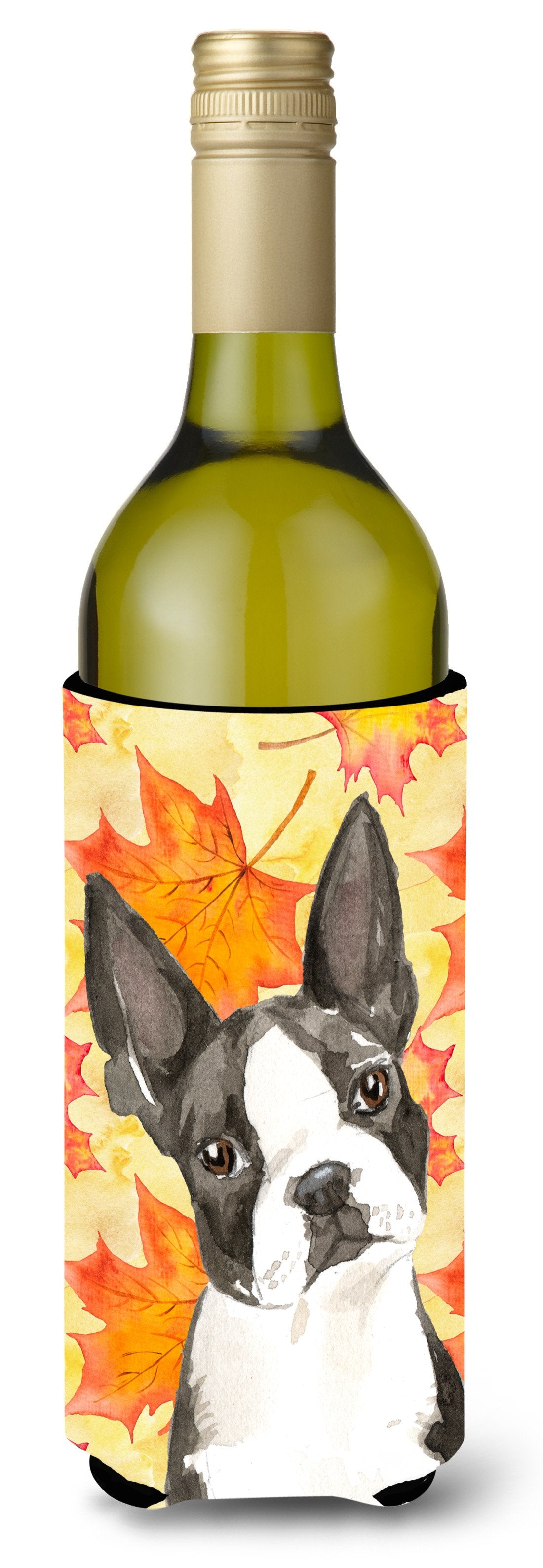 Fall Leaves Boston Terrier Wine Bottle Beverge Insulator Hugger CK1849LITERK by Caroline&#39;s Treasures
